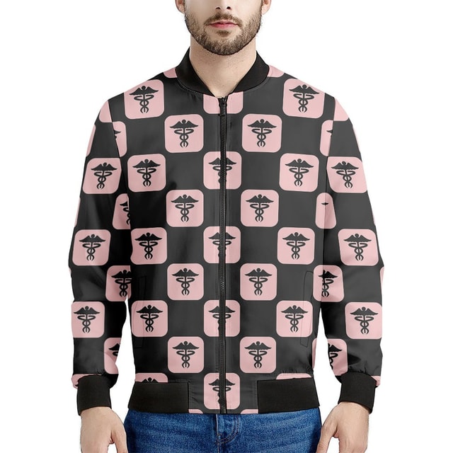 Caduceus Pattern Print Men's Bomber Jacket - Premium Polyester Blend