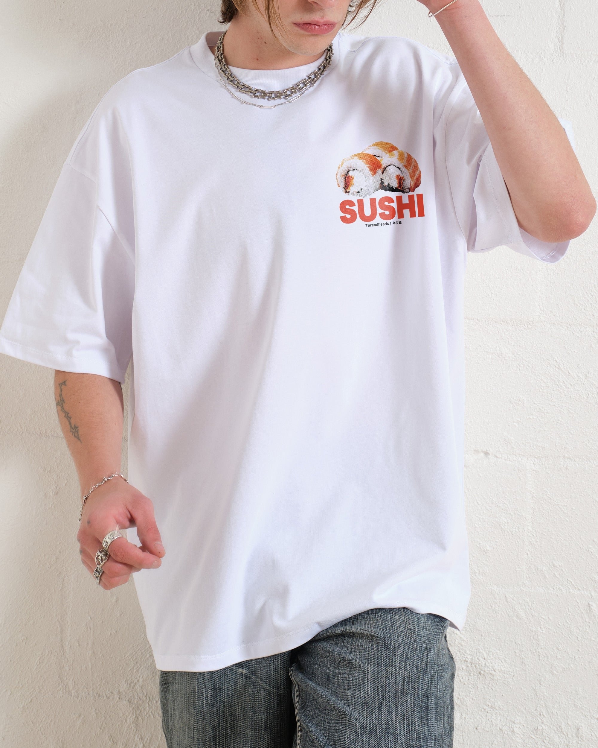 Sushi Oversized Graphic Tee - Threadheads 90s Boxy Fit Unisex Cotton T-Shirt