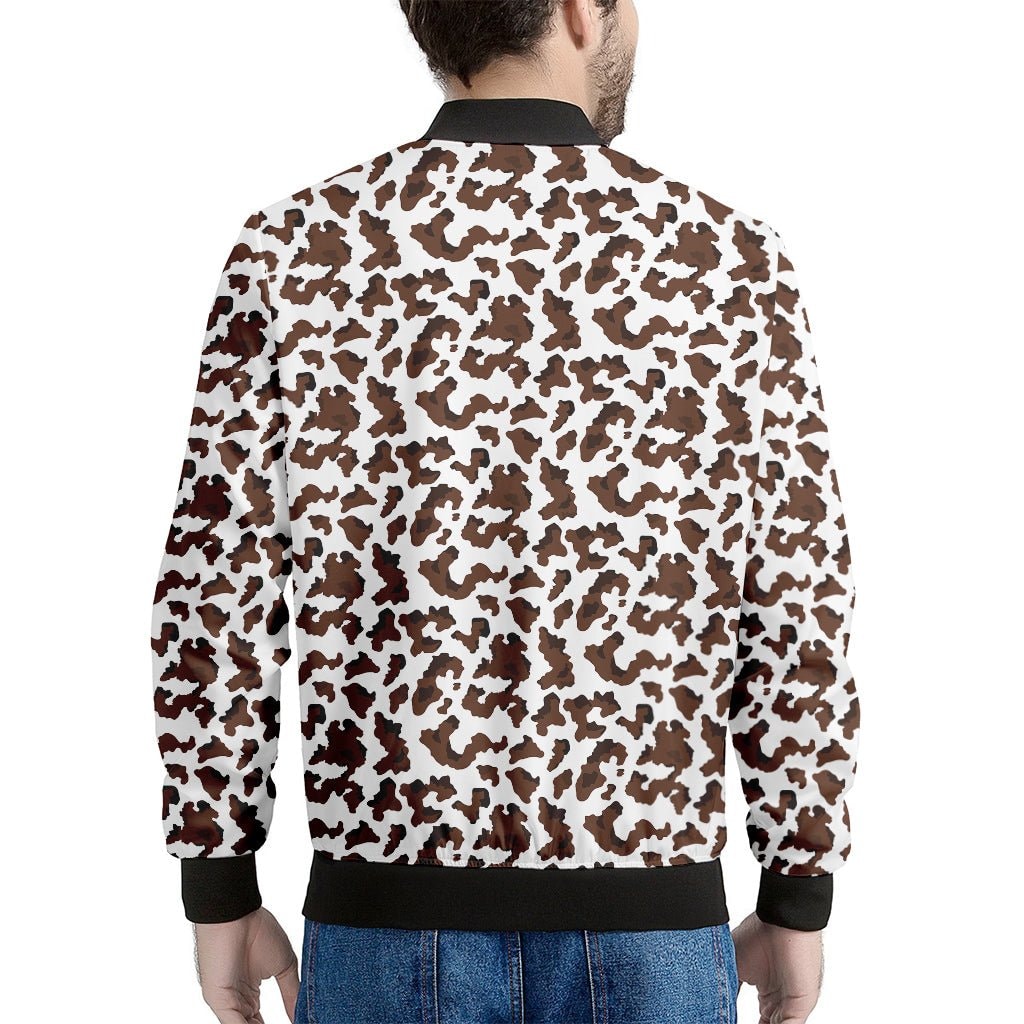 Brown and White Cow Pattern Print Men's Bomber Jacket