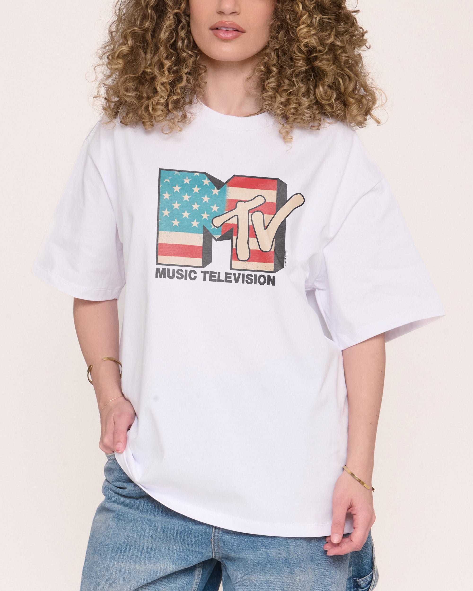 USA MTV Logo Oversized T-Shirt - Unisex 90s Boxy Fit 100% Combed Cotton