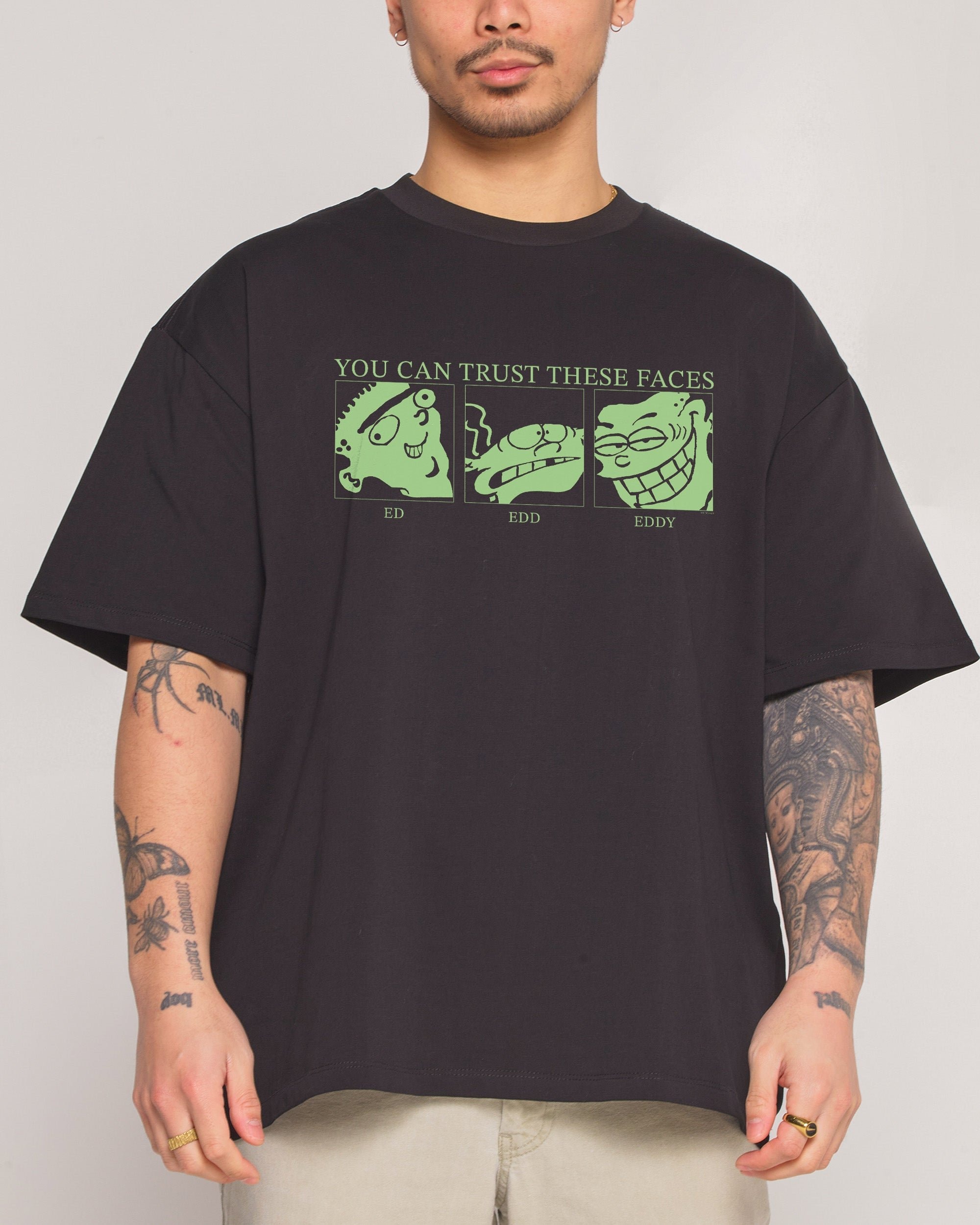 You Can Trust These Faces Oversized Graphic Tee - Ed Edd n Eddy Unisex 100% Combed Cotton
