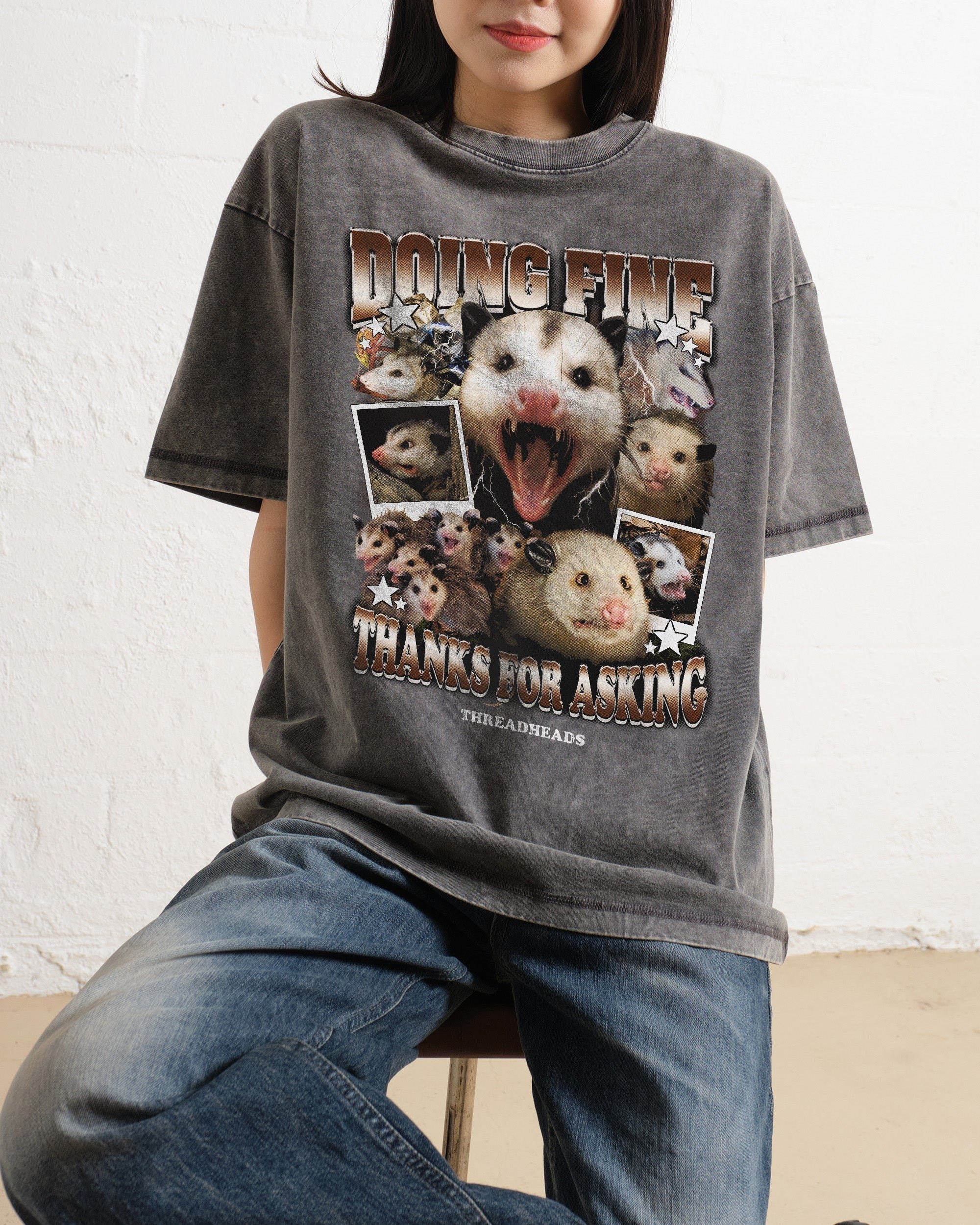 Doing Fine Opossum Oversized Graphic Tee - Unisex 100% Combed Cotton Heavyweight