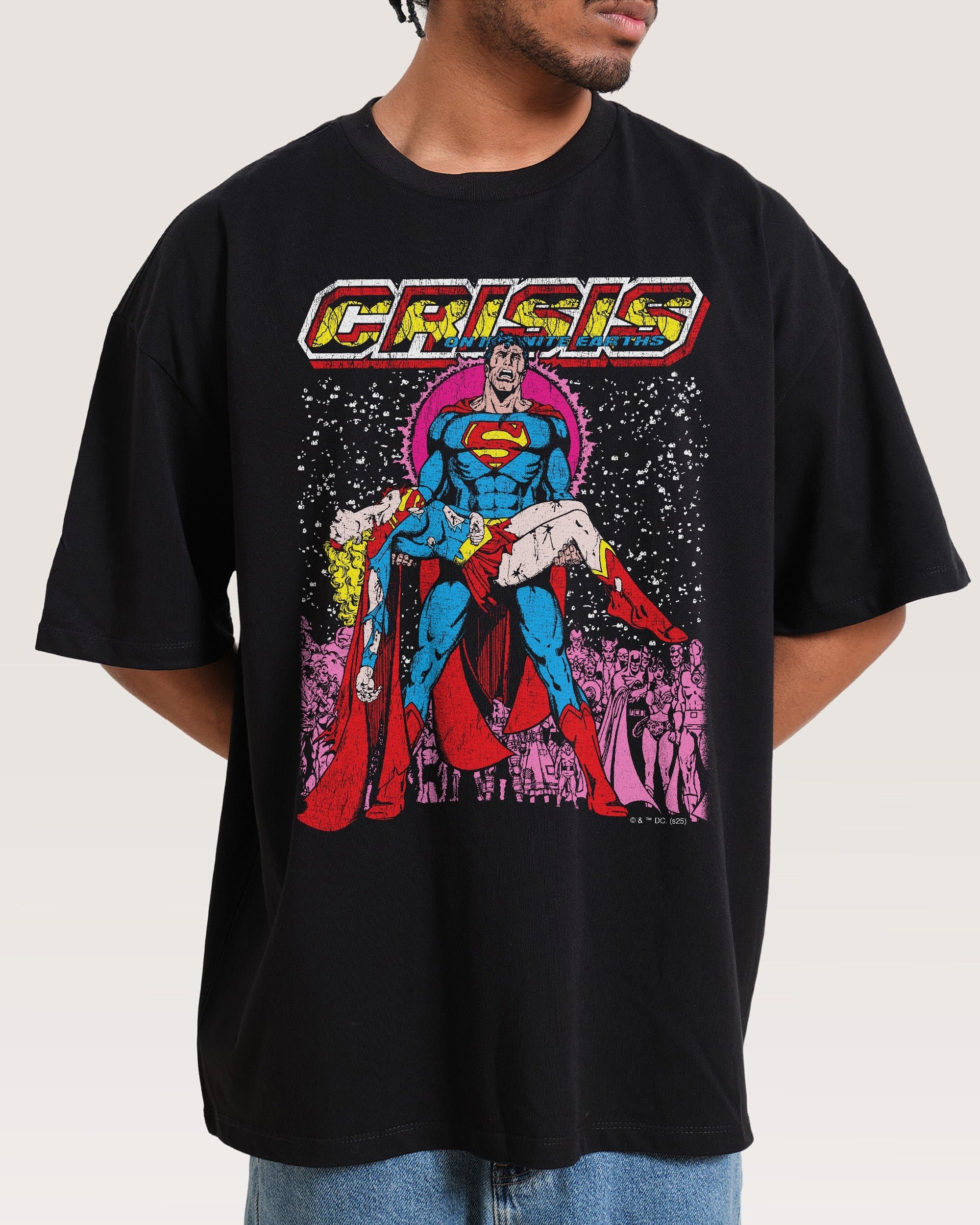 Superman Crisis Oversized Graphic T-Shirt DC Collab Unisex 90s Boxy Fit