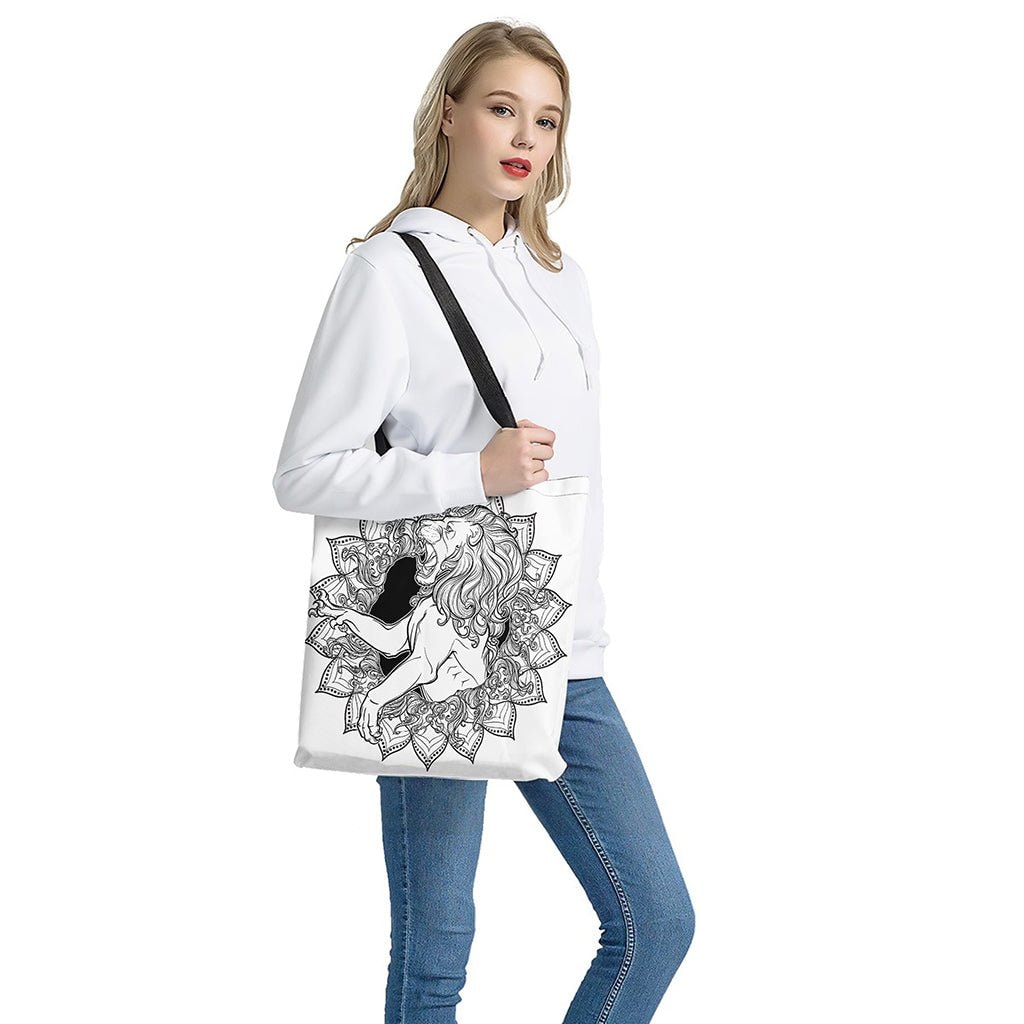 White and Black Leo Sign Print Tote Bag - Polyester Double-Sided Print