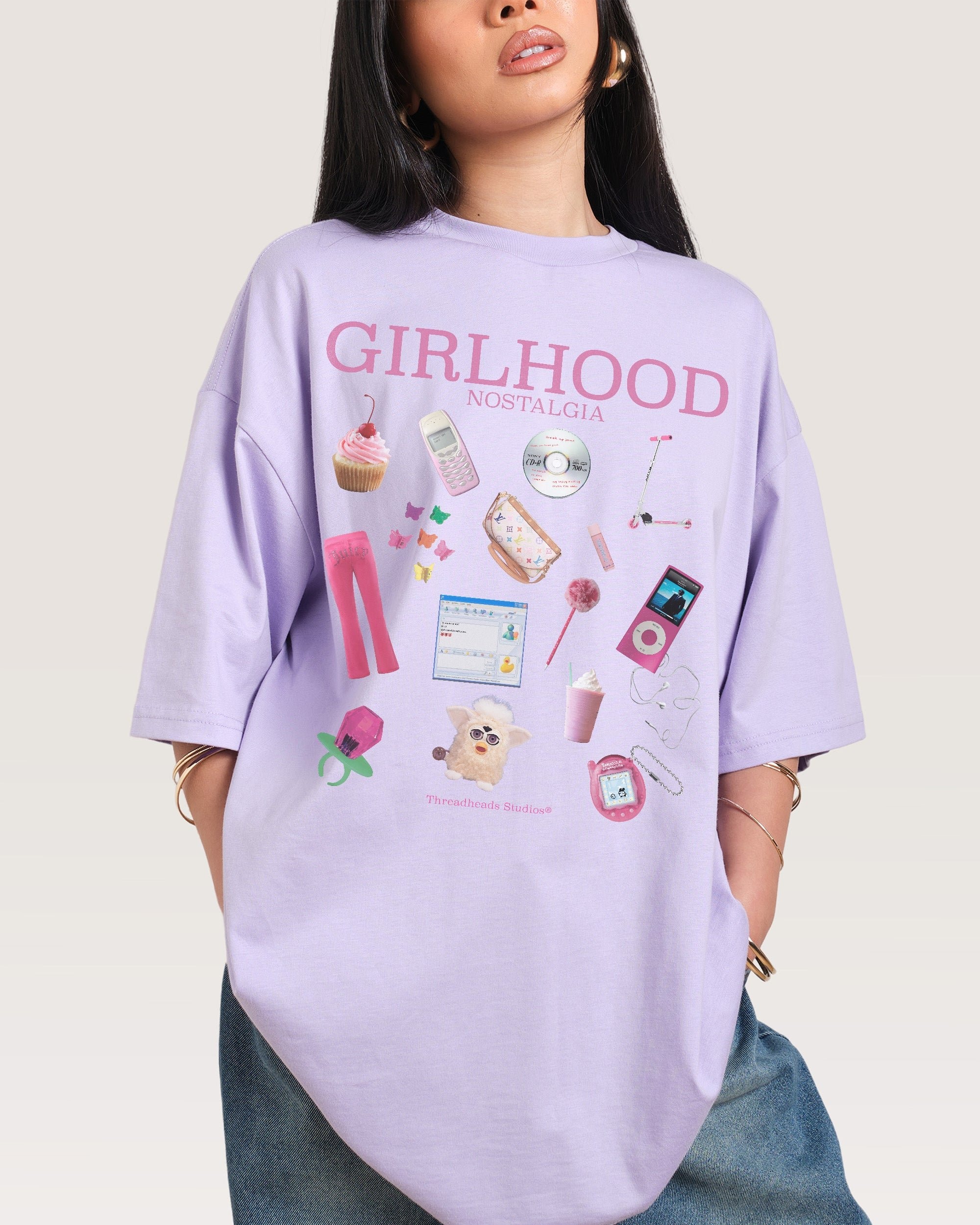 Girlhood Nostalgia Oversized Graphic Tee - 90s Boxy Fit Heavyweight Cotton