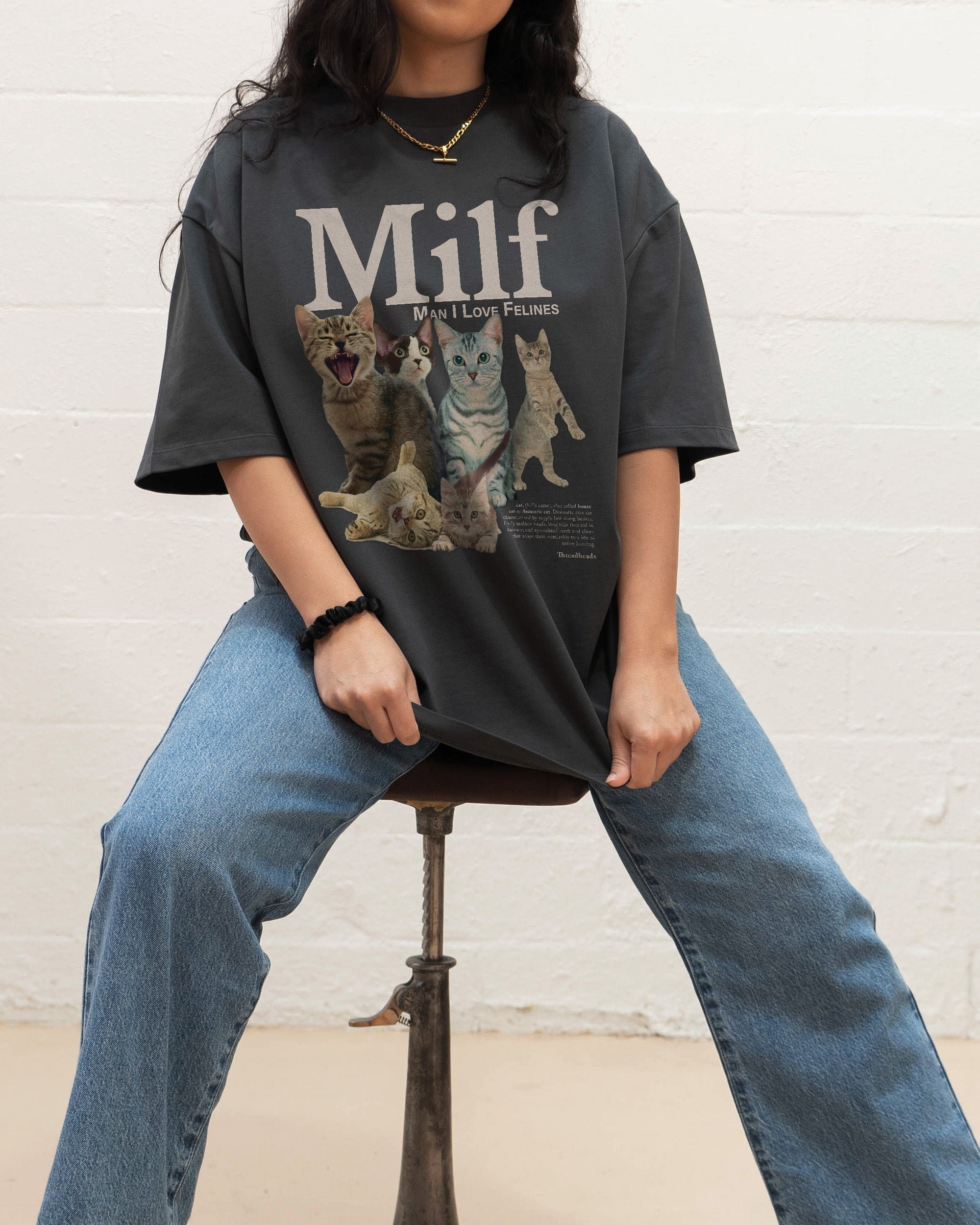Man I Love Felines Oversized Graphic Tee Unisex 90s Boxy Fit 100% Combed Cotton