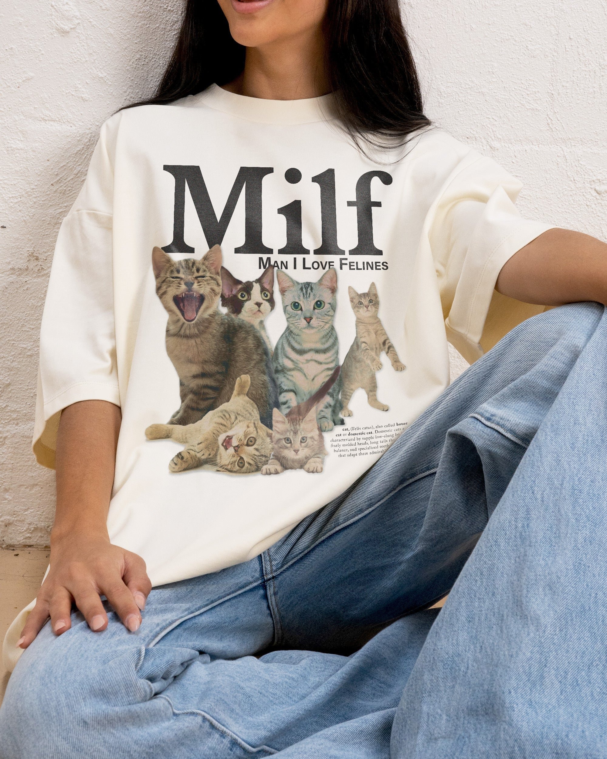 Man I Love Felines Oversized Graphic Tee Unisex 90s Boxy Fit 100% Combed Cotton