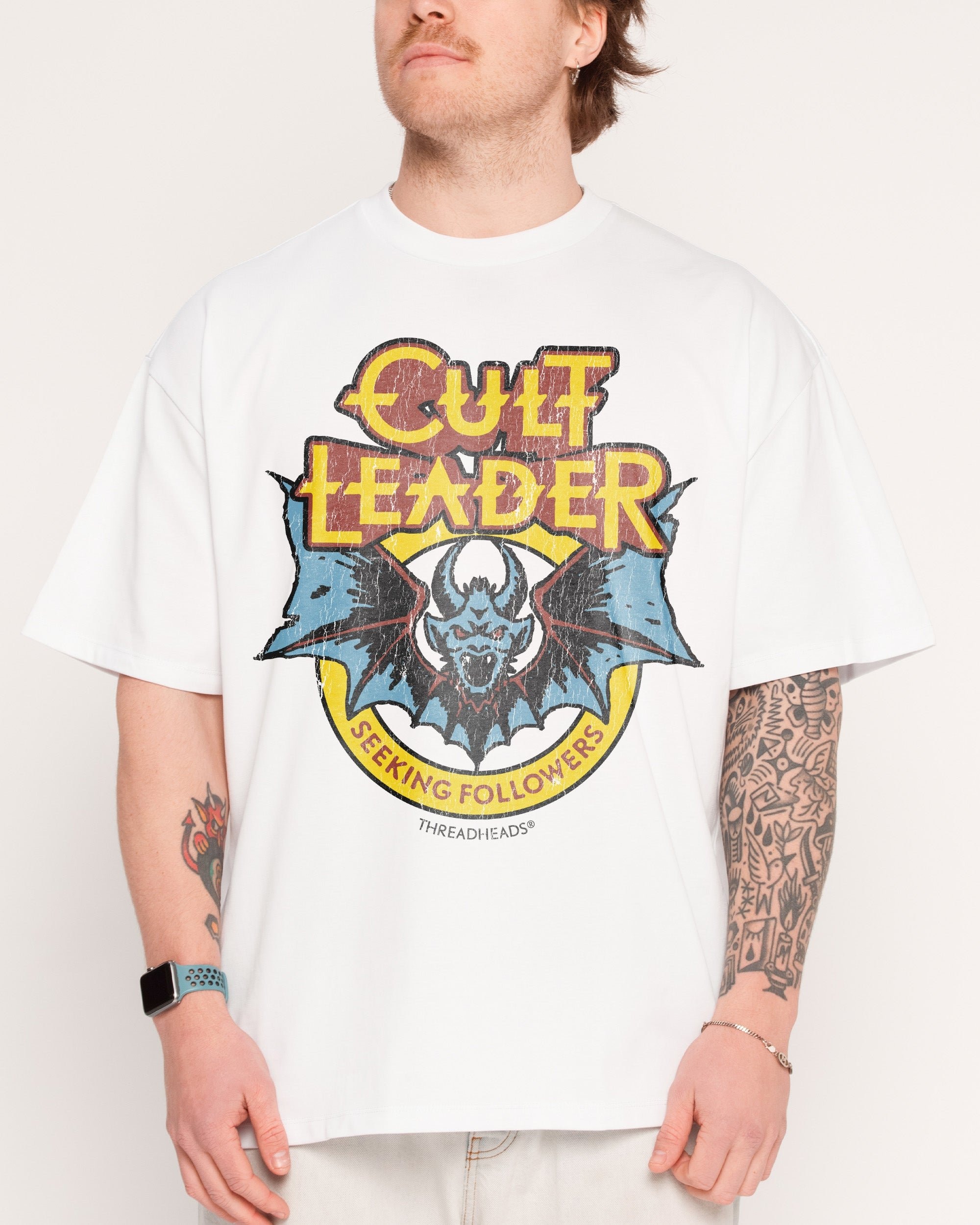 Cult Leader Oversized Graphic Tee Unisex 90s Boxy Fit 100% Combed Cotton