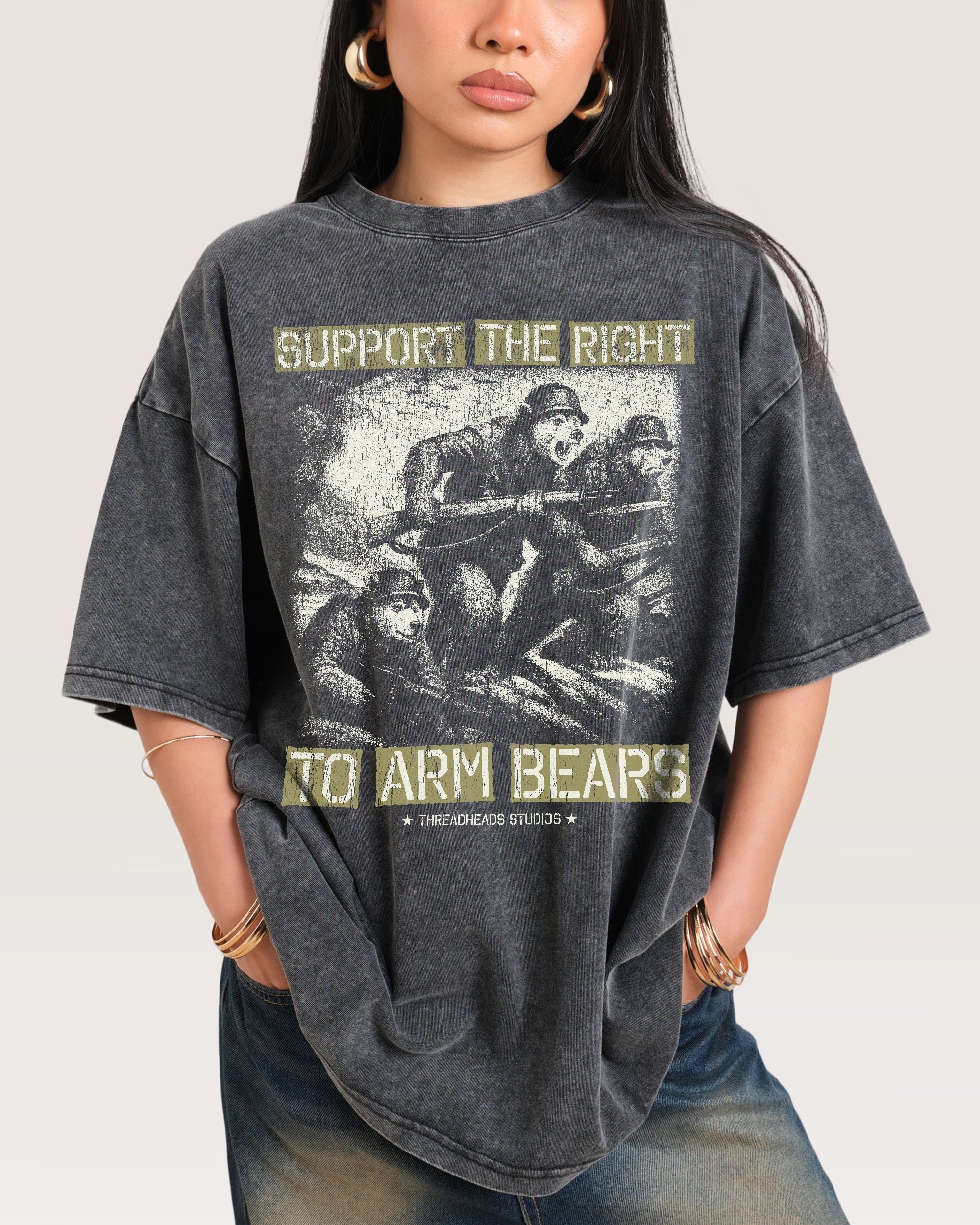 Arm Bears Oversized Graphic Tee - Unisex 90s Boxy Fit 100% Combed Cotton