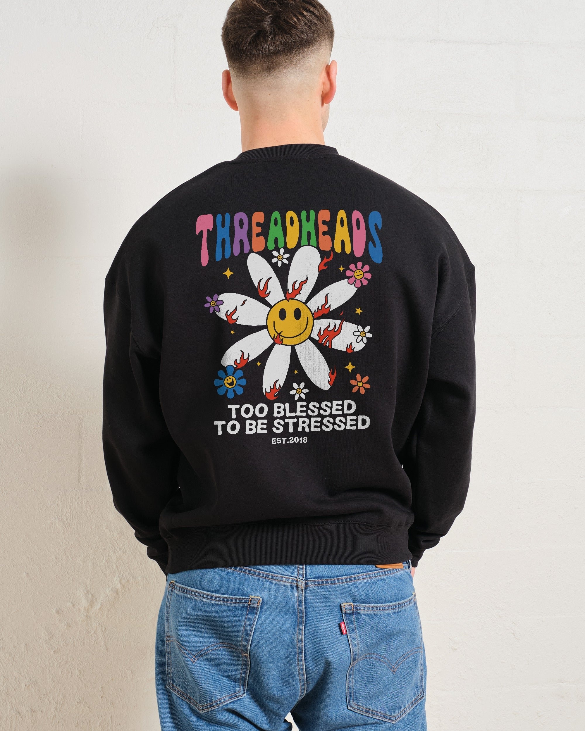 Too Blessed to be Stressed Unisex Sweatshirt - Threadheads Graphic Print, 340gsm Cotton-Poly Blend