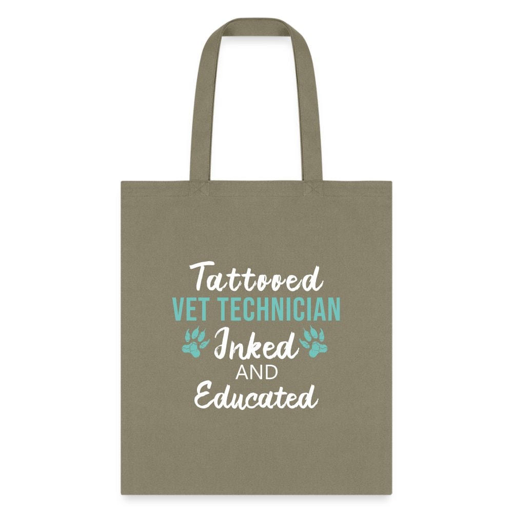 Inked and Educated Vet Technician Tote Bag - 18x18 Inch Black Lined Polyester Poplin