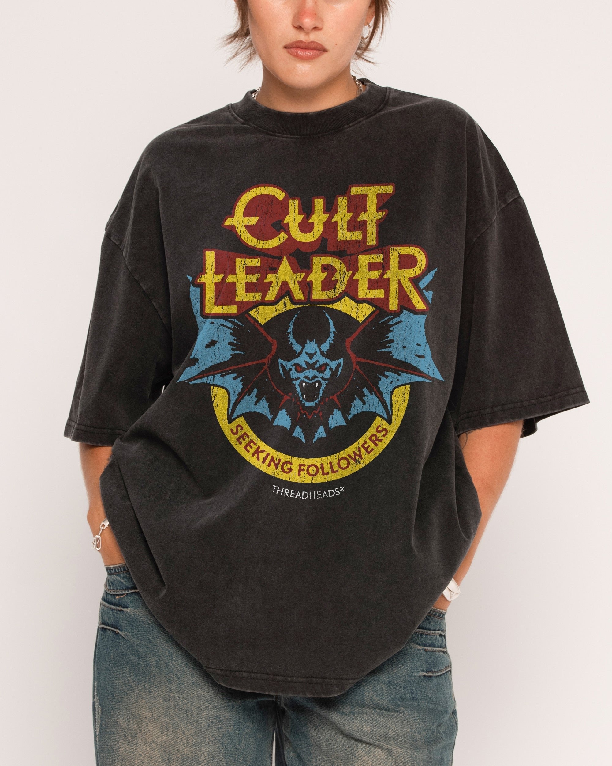 Cult Leader Oversized Graphic Tee Unisex 90s Boxy Fit 100% Combed Cotton