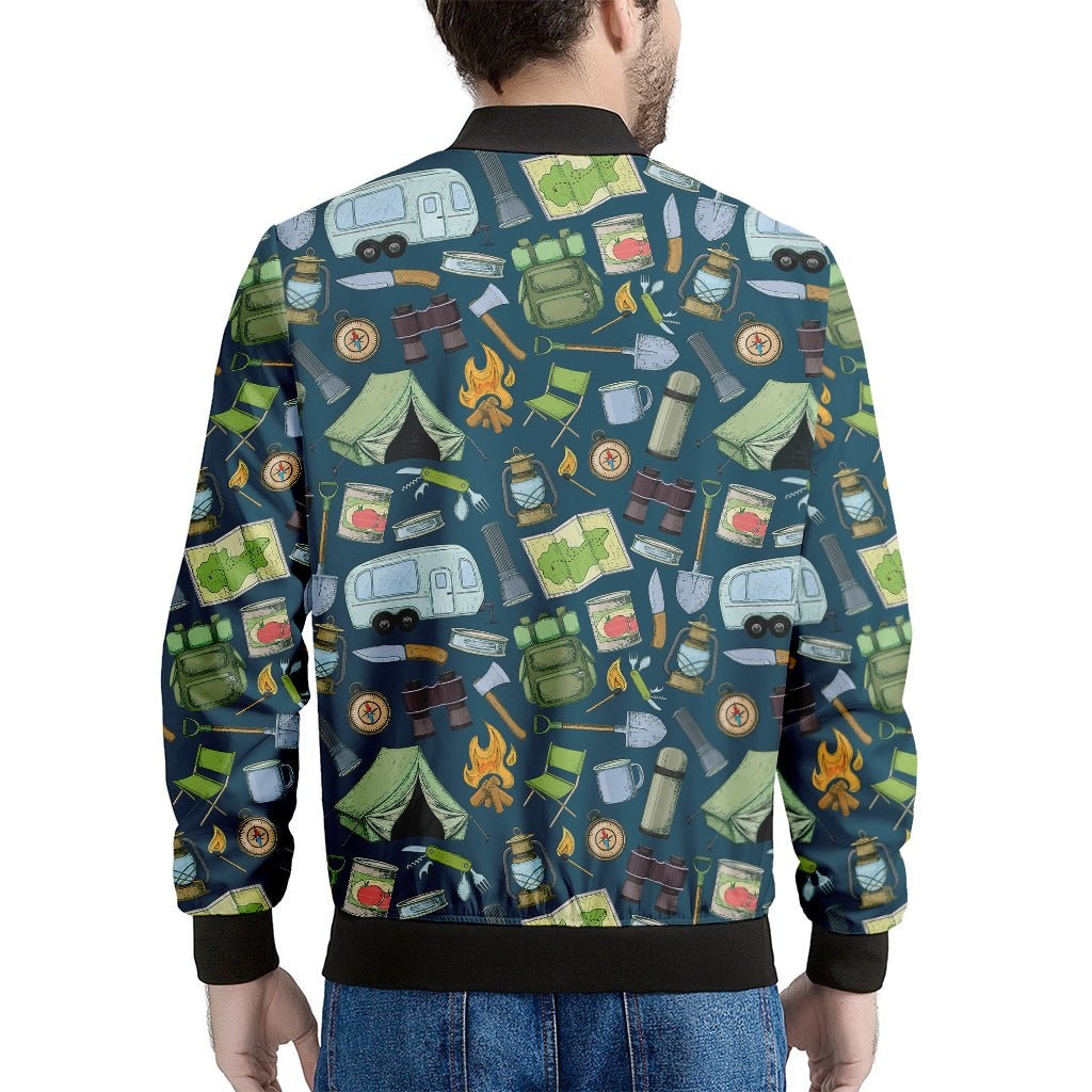 Camping Equipment Pattern Print Men's Bomber Jacket - Premium Polyester Blend