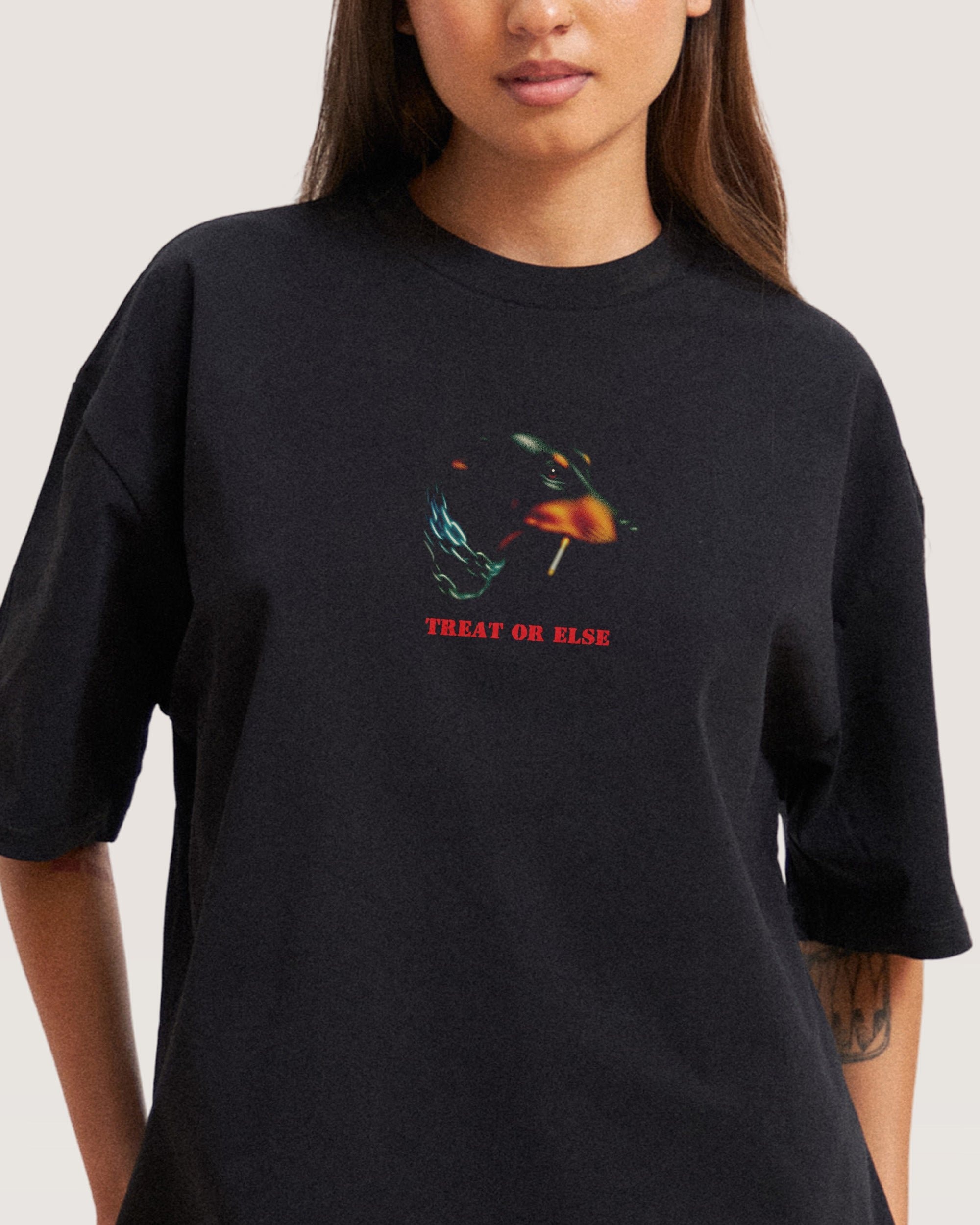 Treat or Else Oversized Graphic Tee - Threadheads Unisex 90s Boxy Fit Cotton T-Shirt