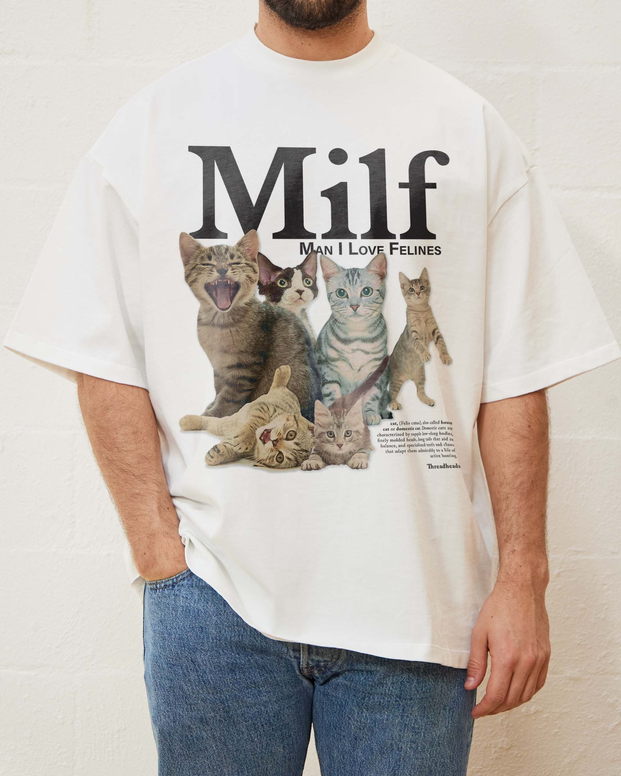Man I Love Felines Oversized Graphic Tee Unisex 90s Boxy Fit 100% Combed Cotton