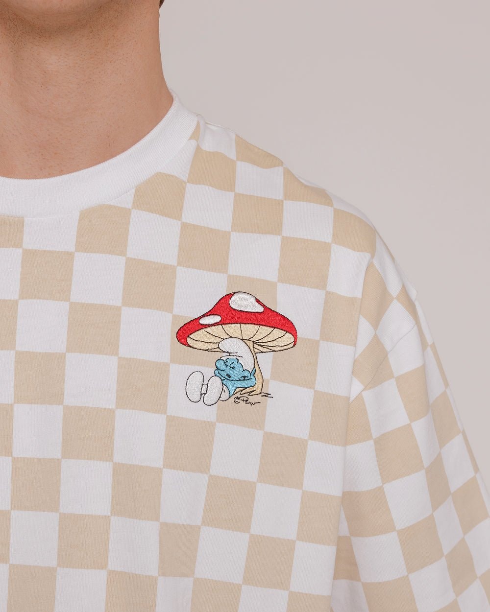 Smurf Check Oversized Graphic Tee - Unisex 90s Boxy Fit 100% Combed Cotton