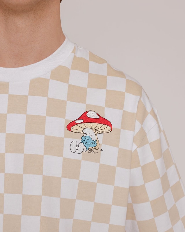 Smurf Check Oversized Graphic Tee - Unisex 90s Boxy Fit 100% Combed Cotton