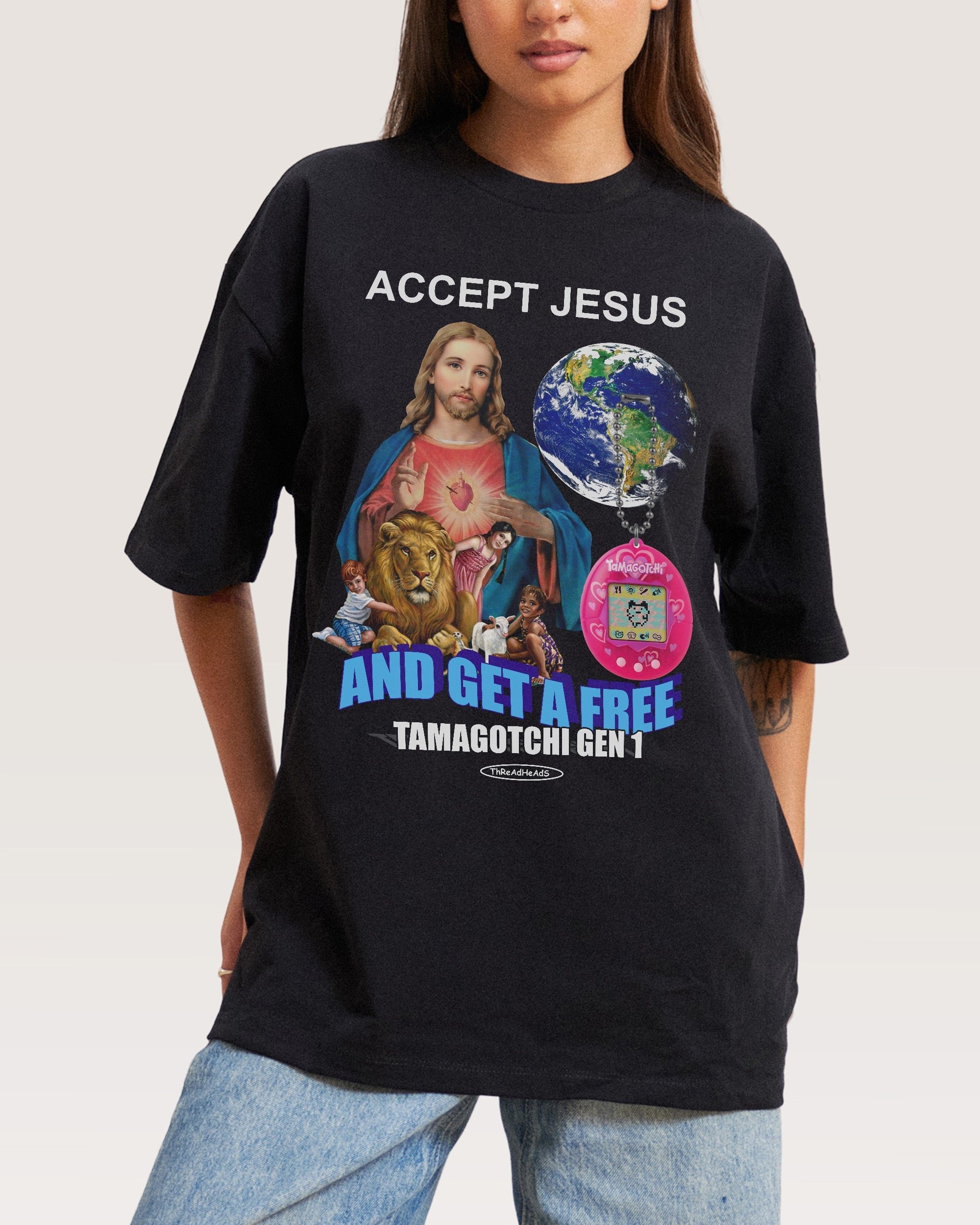 Accept Jesus Oversized Graphic T-Shirt Unisex 90s Boxy Fit 100% Combed Cotton