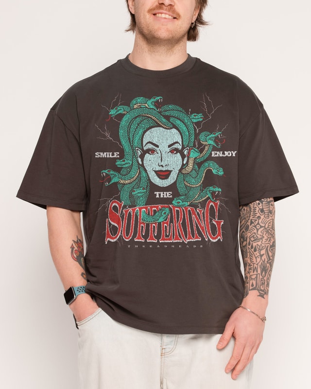 Smile Suffering Oversized Graphic Tee - Threadheads 90s Boxy Fit Unisex Cotton