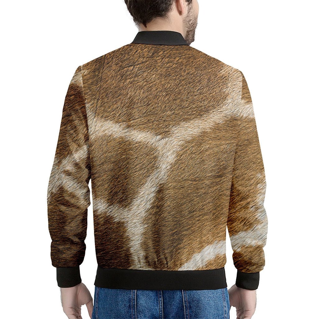 Brown Giraffe Print Men's Bomber Jacket - Premium Polyester Blend