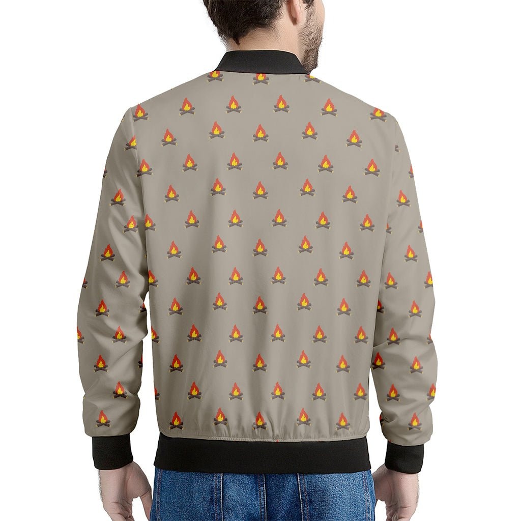Camping Fire Pattern Print Men's Bomber Jacket - Premium Polyester