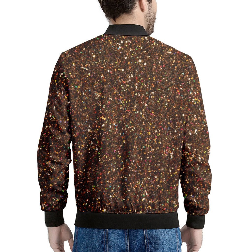 Brown Glitter Print Men's Bomber Jacket - Premium Polyester Blend