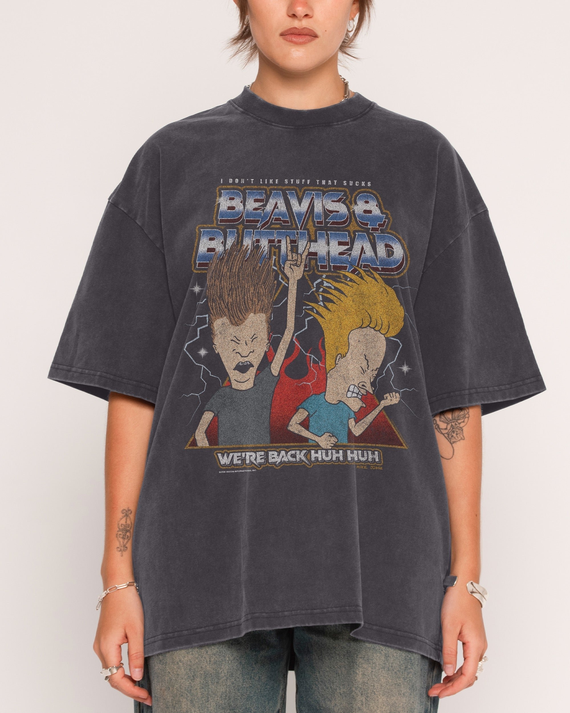 Heh Heh Metalheads Oversized Beavis and Butt-Head Graphic Tee - Unisex 100% Combed Cotton