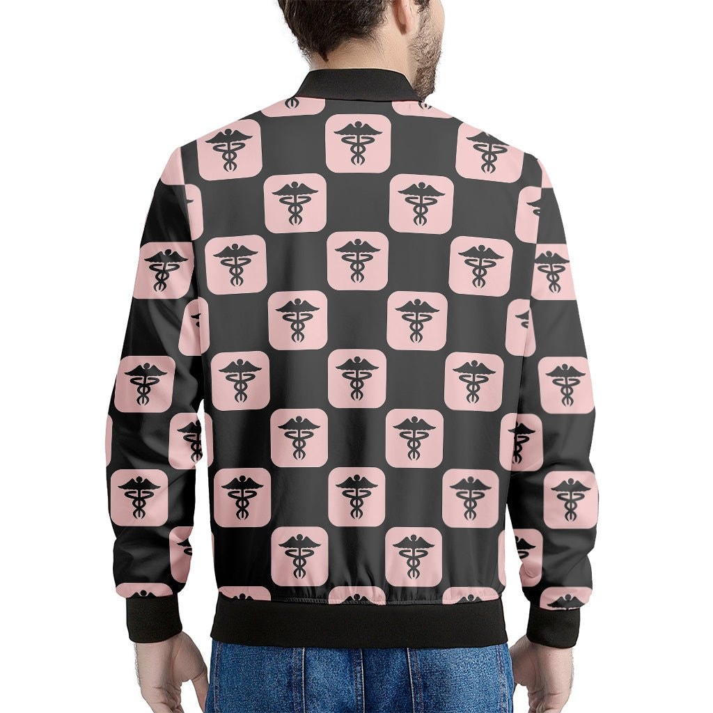 Caduceus Pattern Print Men's Bomber Jacket - Premium Polyester Blend