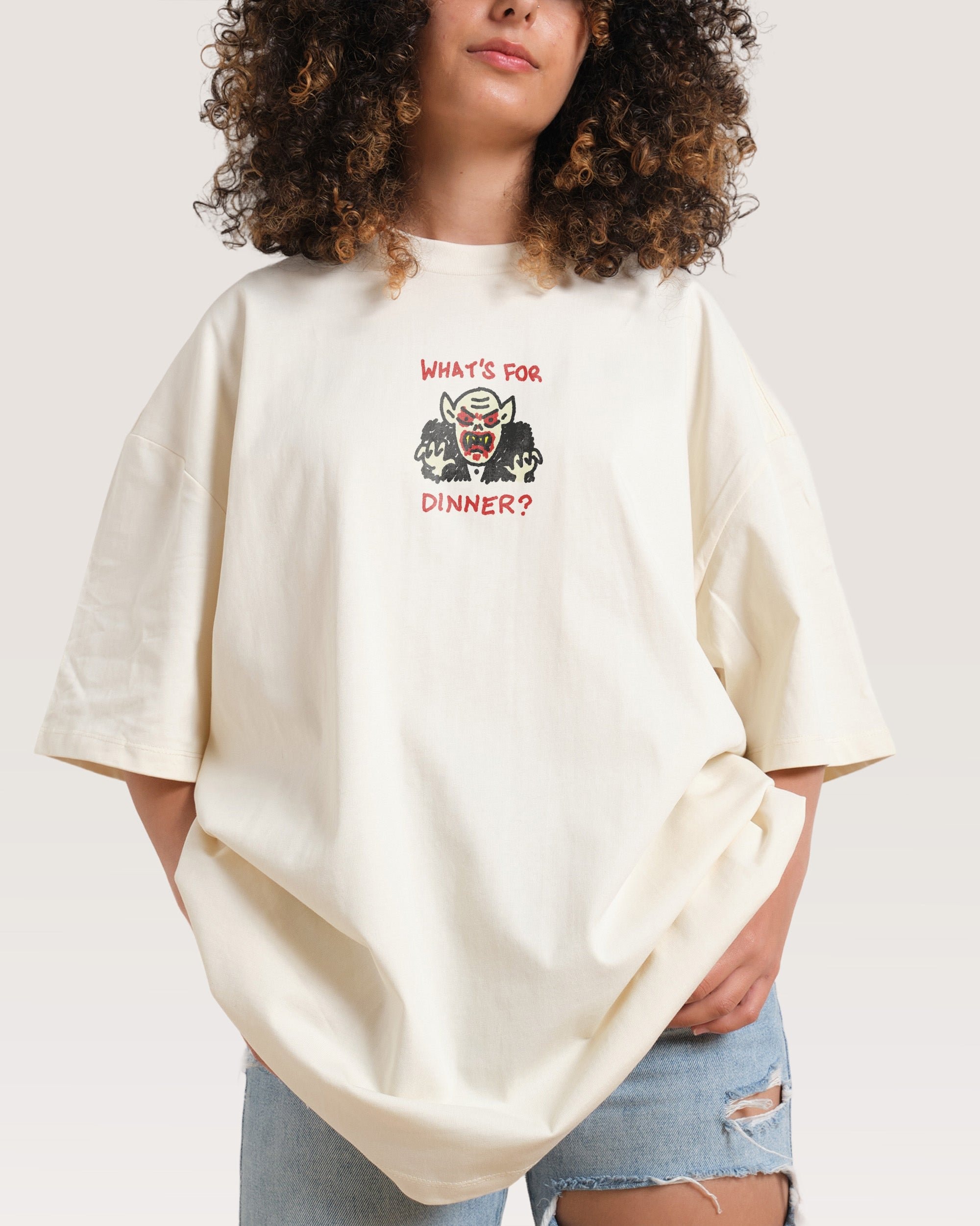What's For Dinner? Oversized Graphic Tee - Threadheads Unisex 90s Boxy Fit Cotton T-Shirt