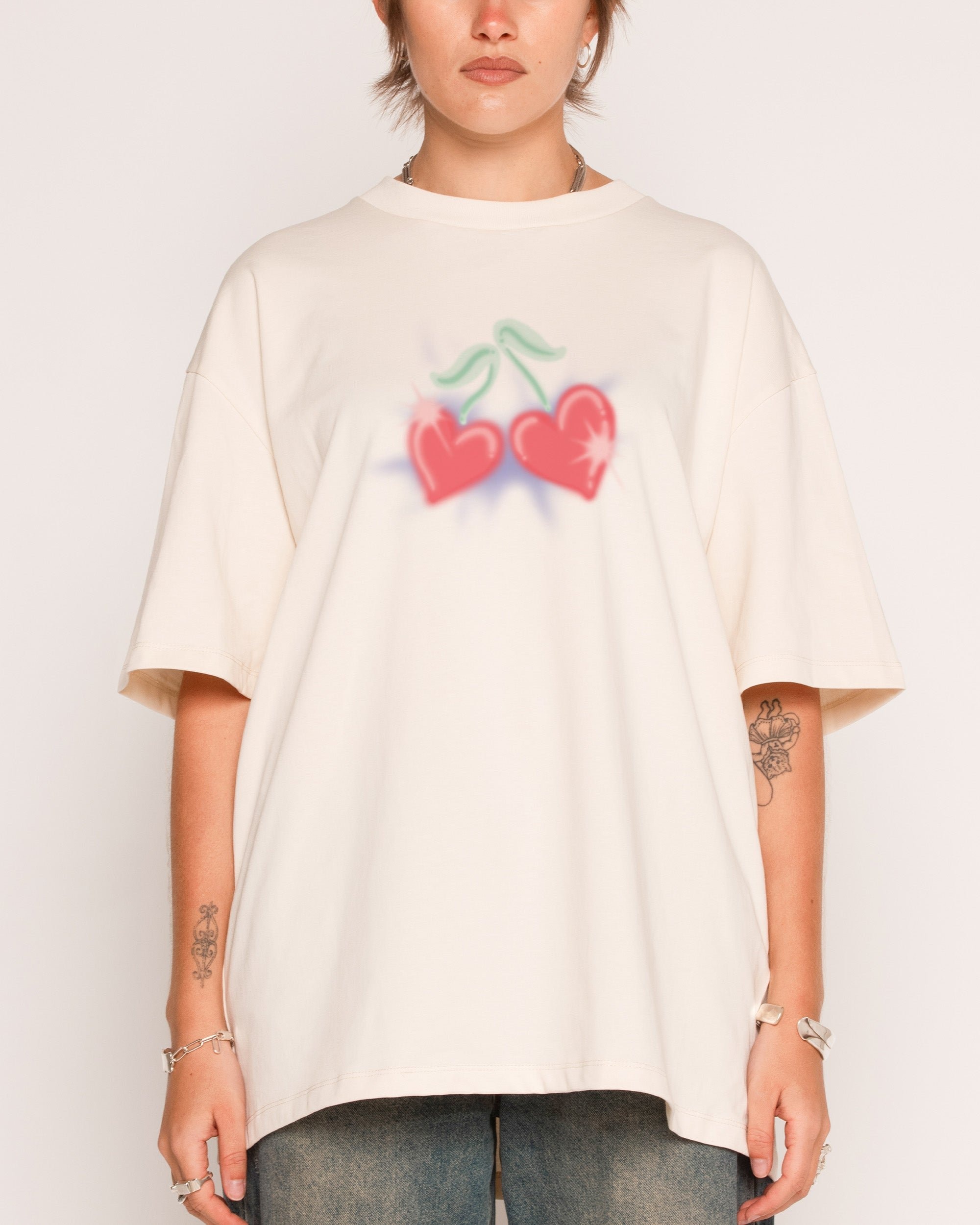 Love Cherry Oversized Graphic Tee - Threadheads Unisex 90s Boxy Fit 100% Combed Cotton