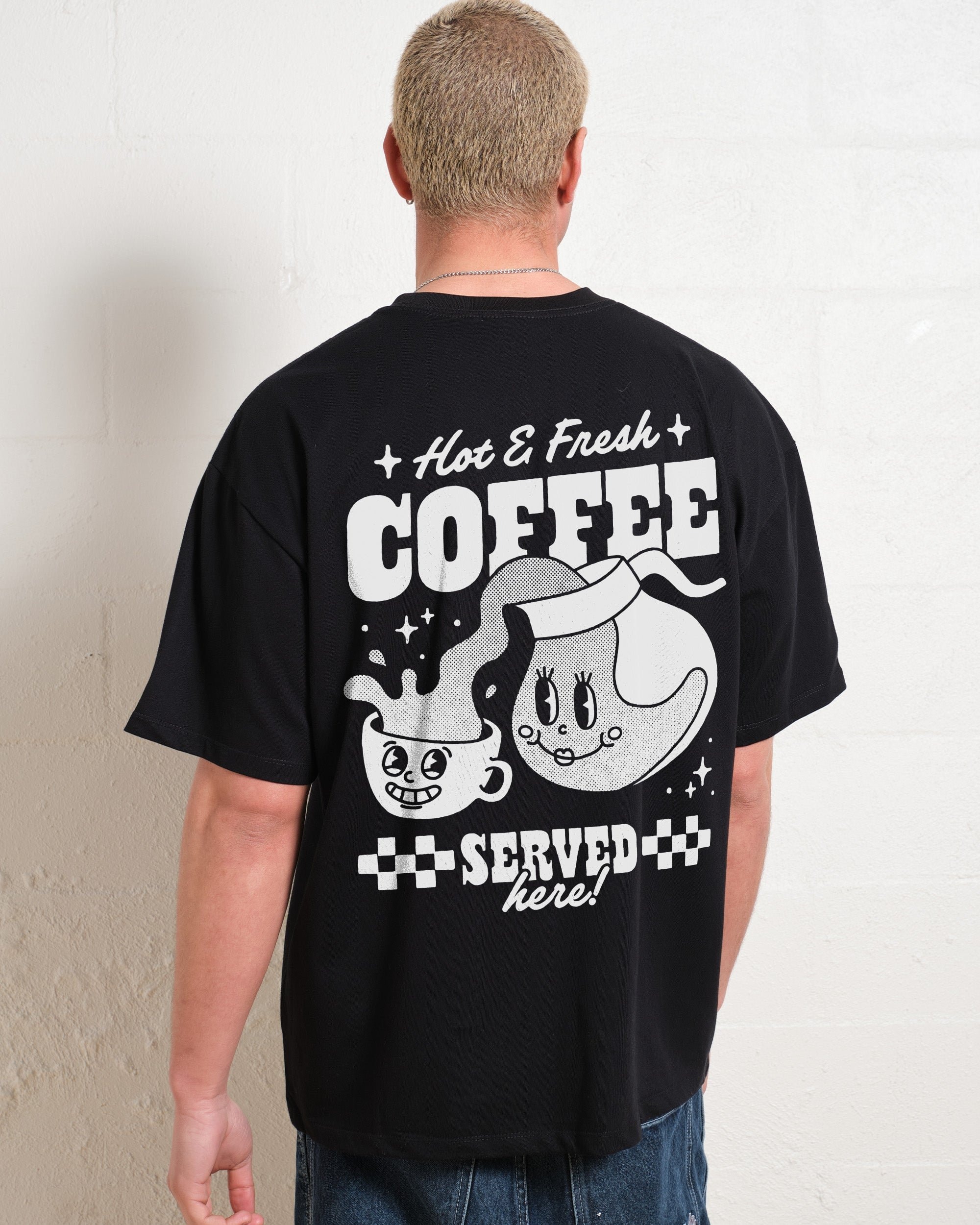 Hot & Fresh Coffee Oversized Graphic Tee - Unisex 90s Boxy Fit 100% Combed Cotton
