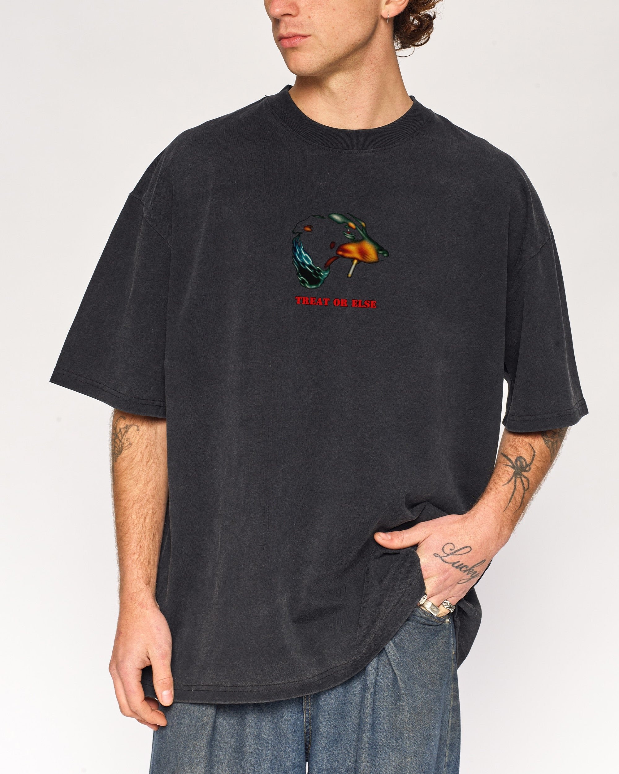 Treat or Else Oversized Graphic Tee - Threadheads Unisex 90s Boxy Fit Cotton T-Shirt