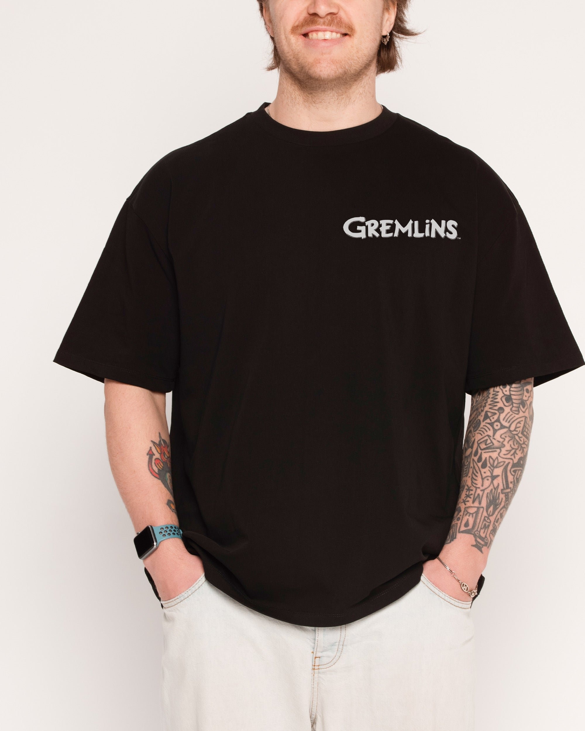 Boys Night Gremlins Oversized Graphic Tee - 90s Boxy Fit Heavyweight Cotton