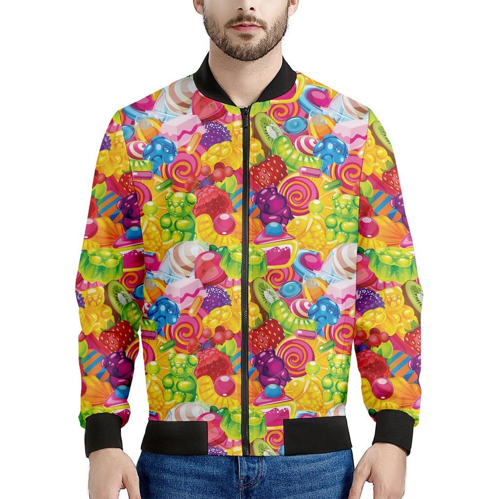 Candy And Jelly Pattern Print Men's Bomber Jacket - Premium Polyester Blend