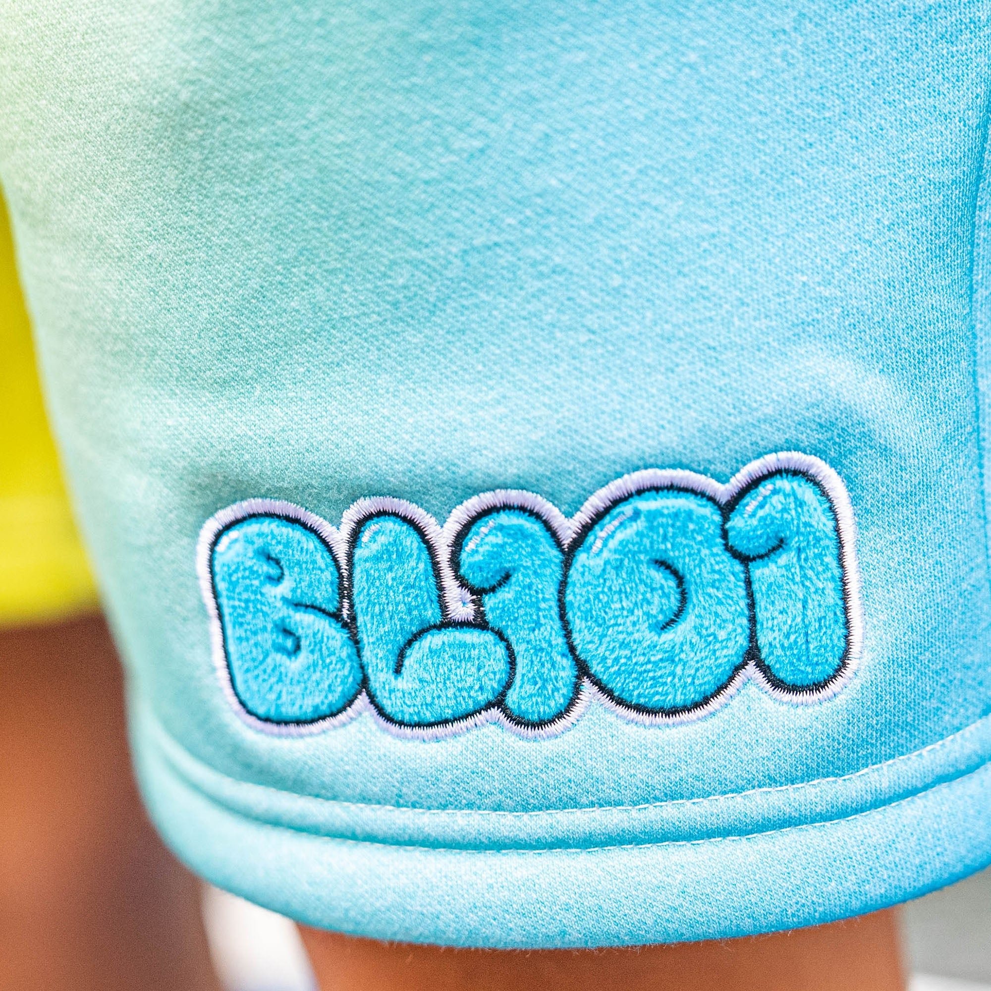 Cotton Candy Sweatshorts - Blueberry Lemonade Fleece Shorts with Chenille Patch