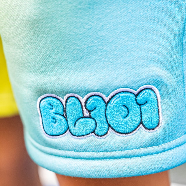 Cotton Candy Sweatshorts - Blueberry Lemonade Fleece Shorts with Chenille Patch