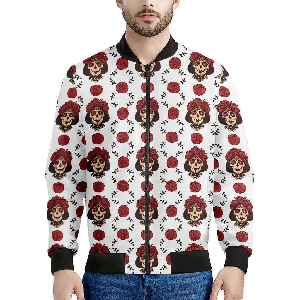 Calavera Girl Skull Pattern Print Men's Bomber Jacket