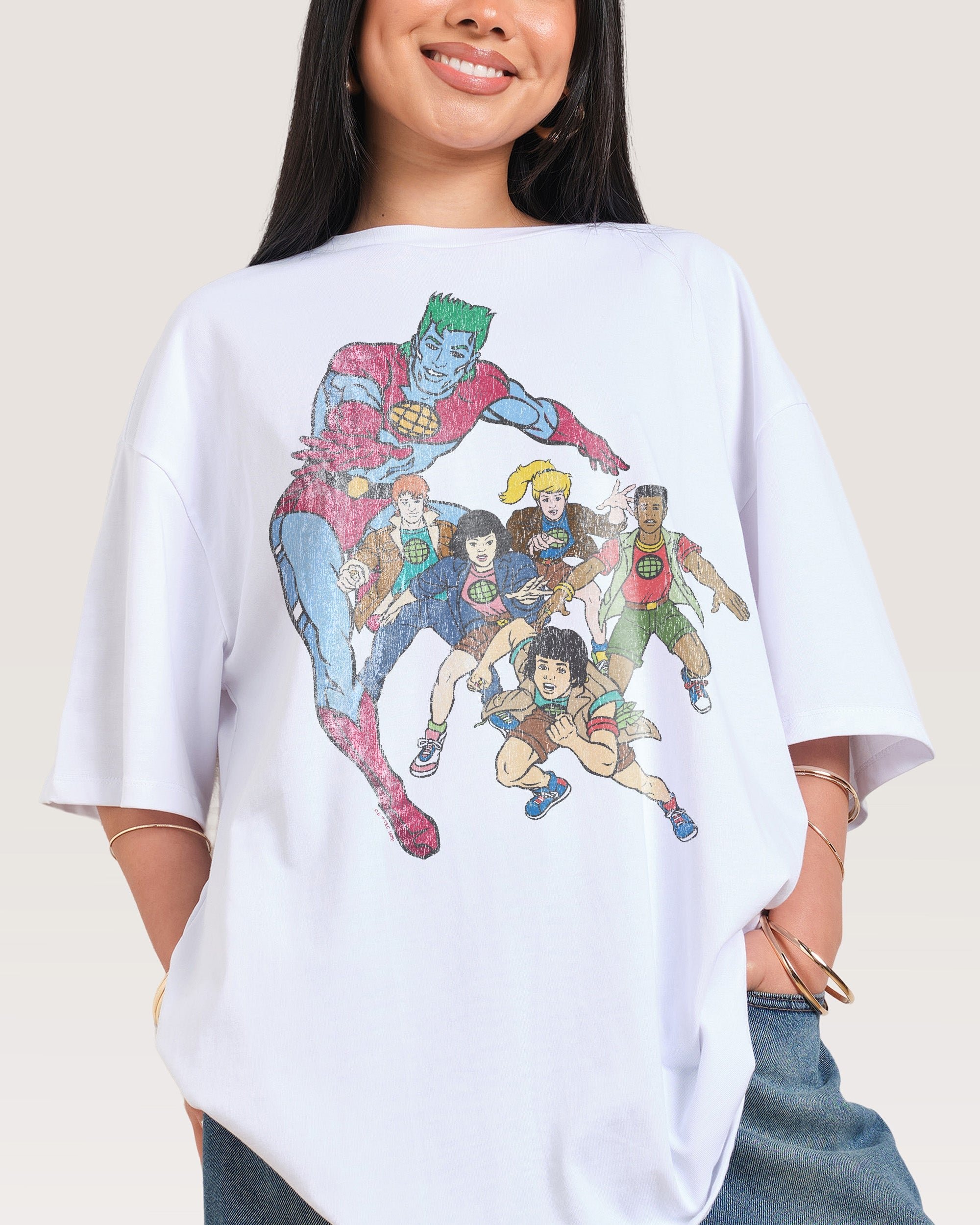 Vintage Captain Planet Oversized Graphic Tee - Unisex 100% Combed Cotton 275gsm