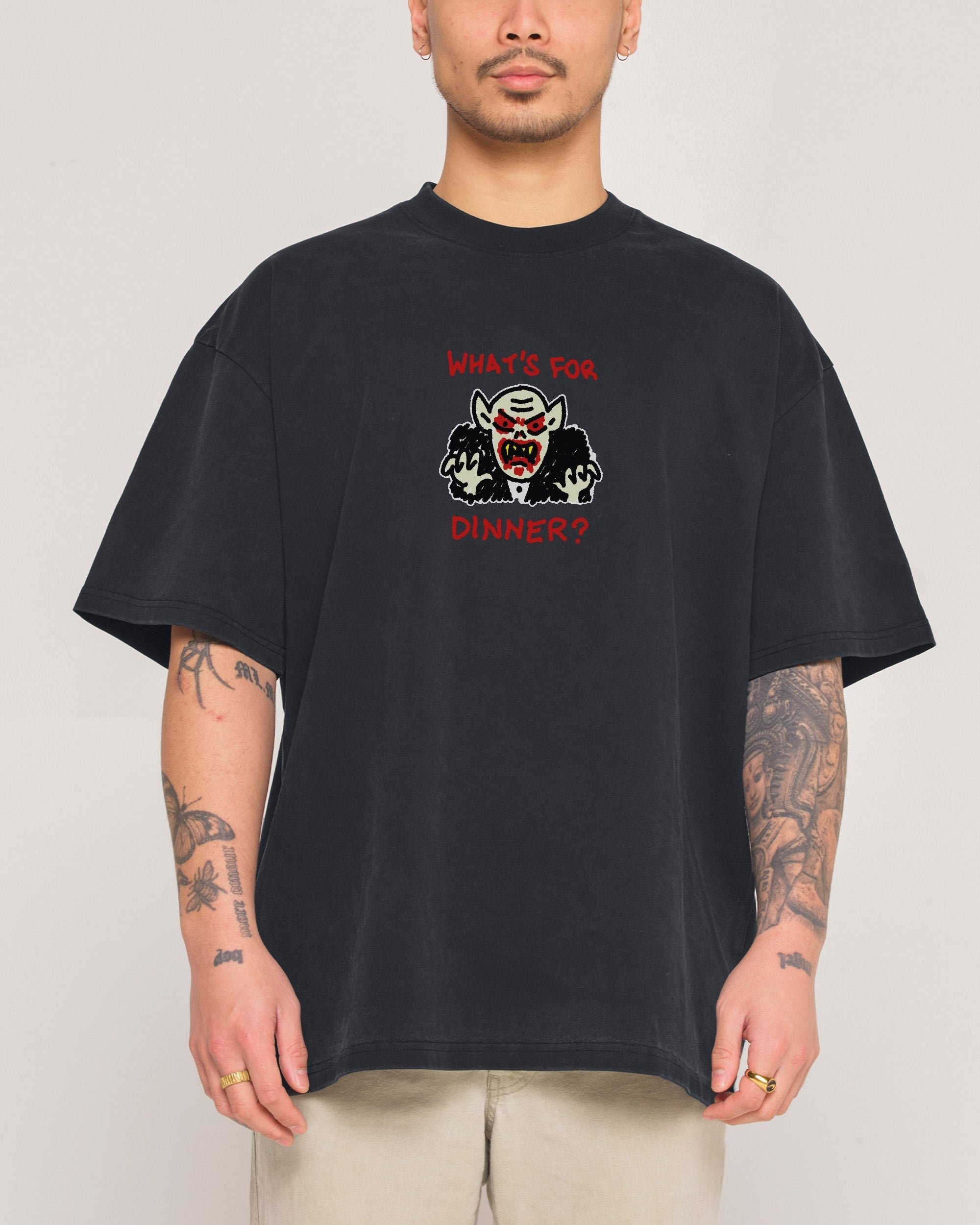 What's For Dinner? Oversized Graphic Tee - Threadheads Unisex 90s Boxy Fit Cotton T-Shirt