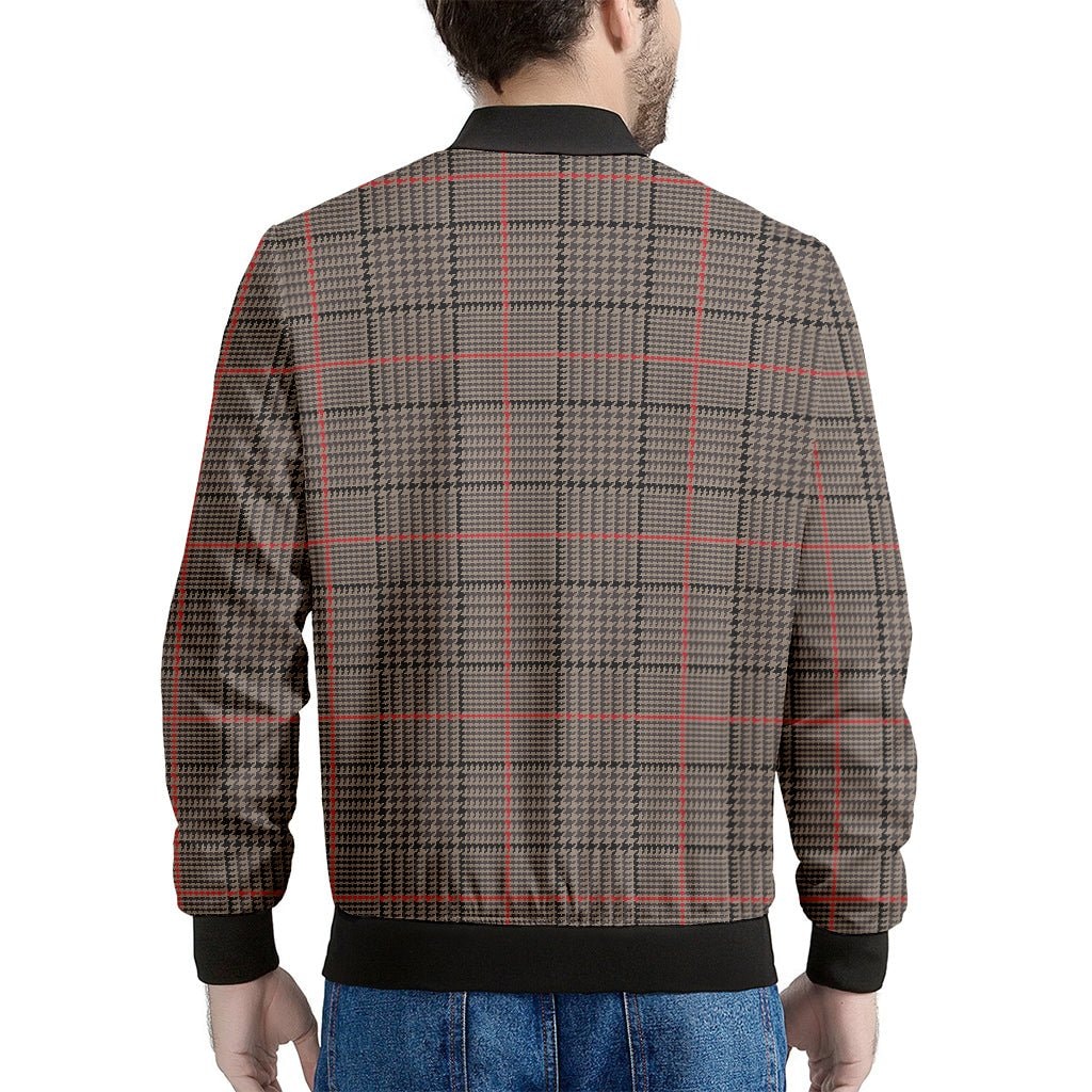 Brown Prince of Wales Check Print Men's Bomber Jacket