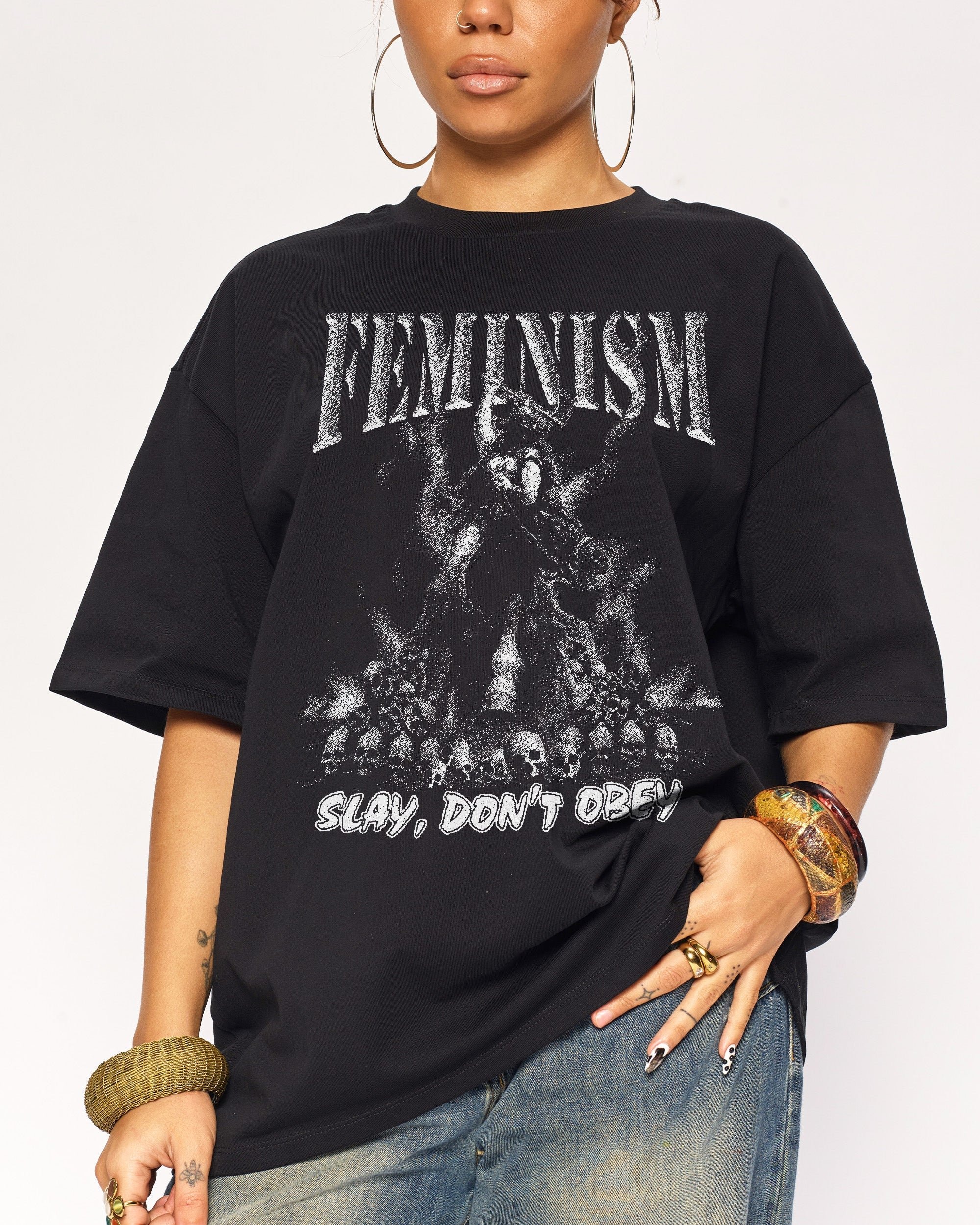 Feminist Raider Oversized Graphic Tee Unisex 90s Boxy Fit 100% Combed Cotton