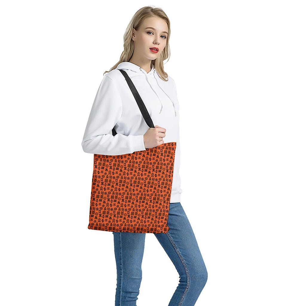 West African Adinkra Symbols Print Tote Bag - Polyester Double-Sided Lightweight