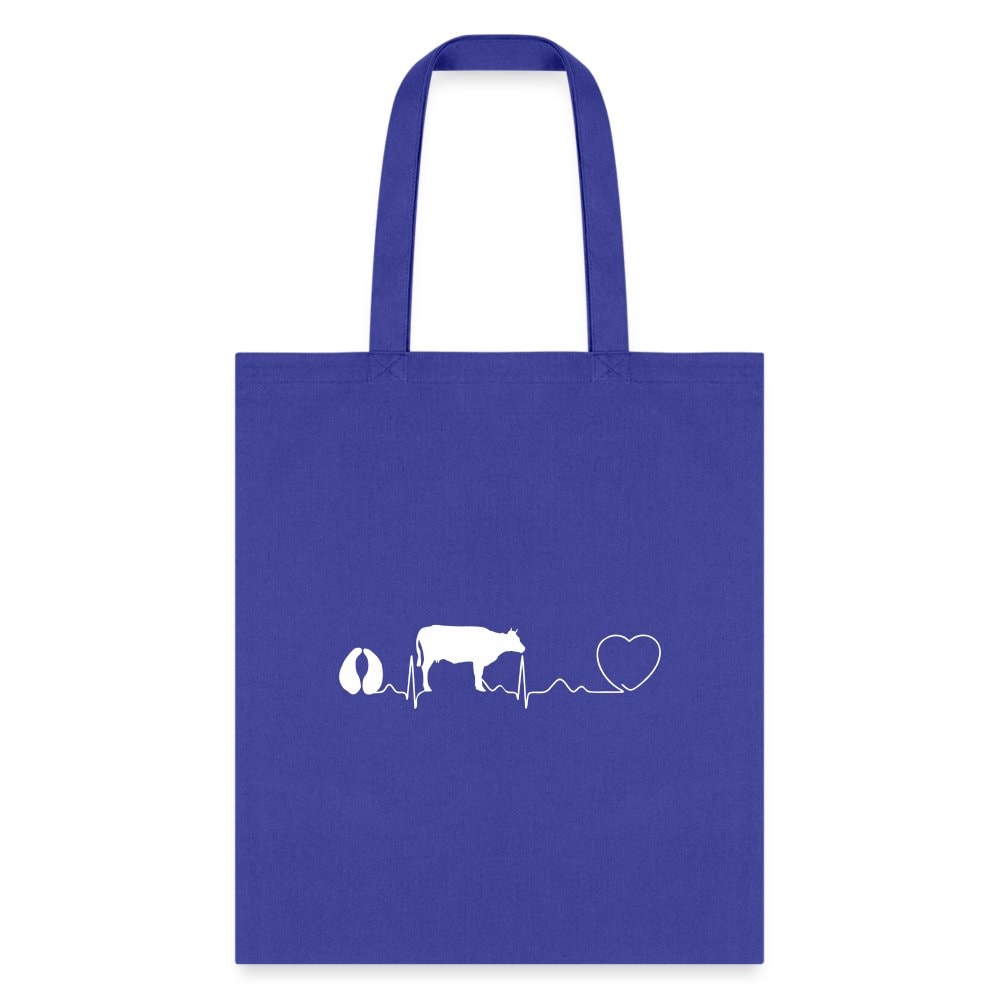 Cow Pulse Cotton Tote Bag - Large Animal Vet Design, 100% Cotton Canvas, 15.5x14.5 inches, Q-Tees