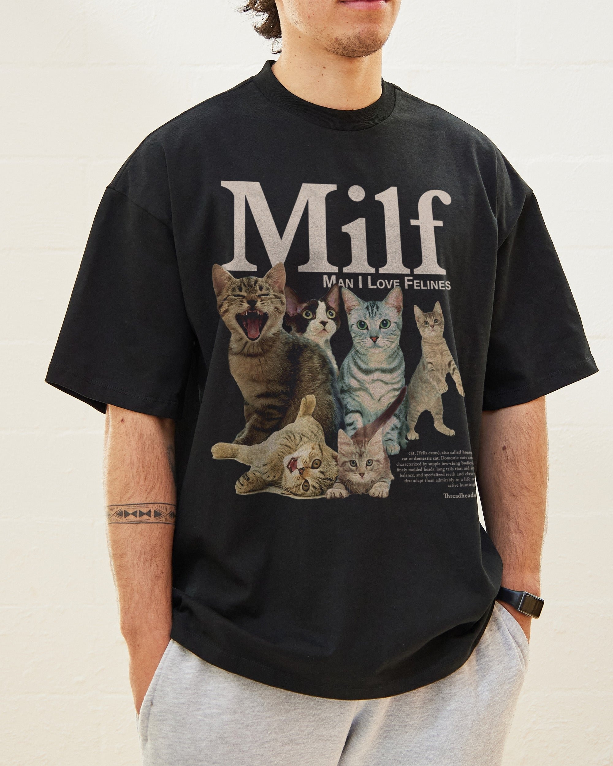 Man I Love Felines Oversized Graphic Tee Unisex 90s Boxy Fit 100% Combed Cotton