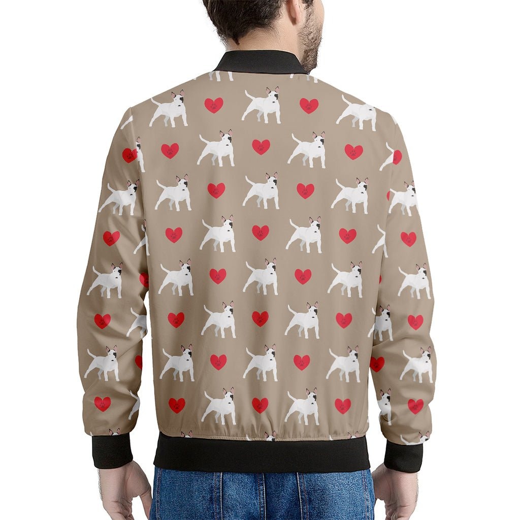 Bull Terrier Heart Pattern Print Men's Bomber Jacket - Premium Polyester Blend