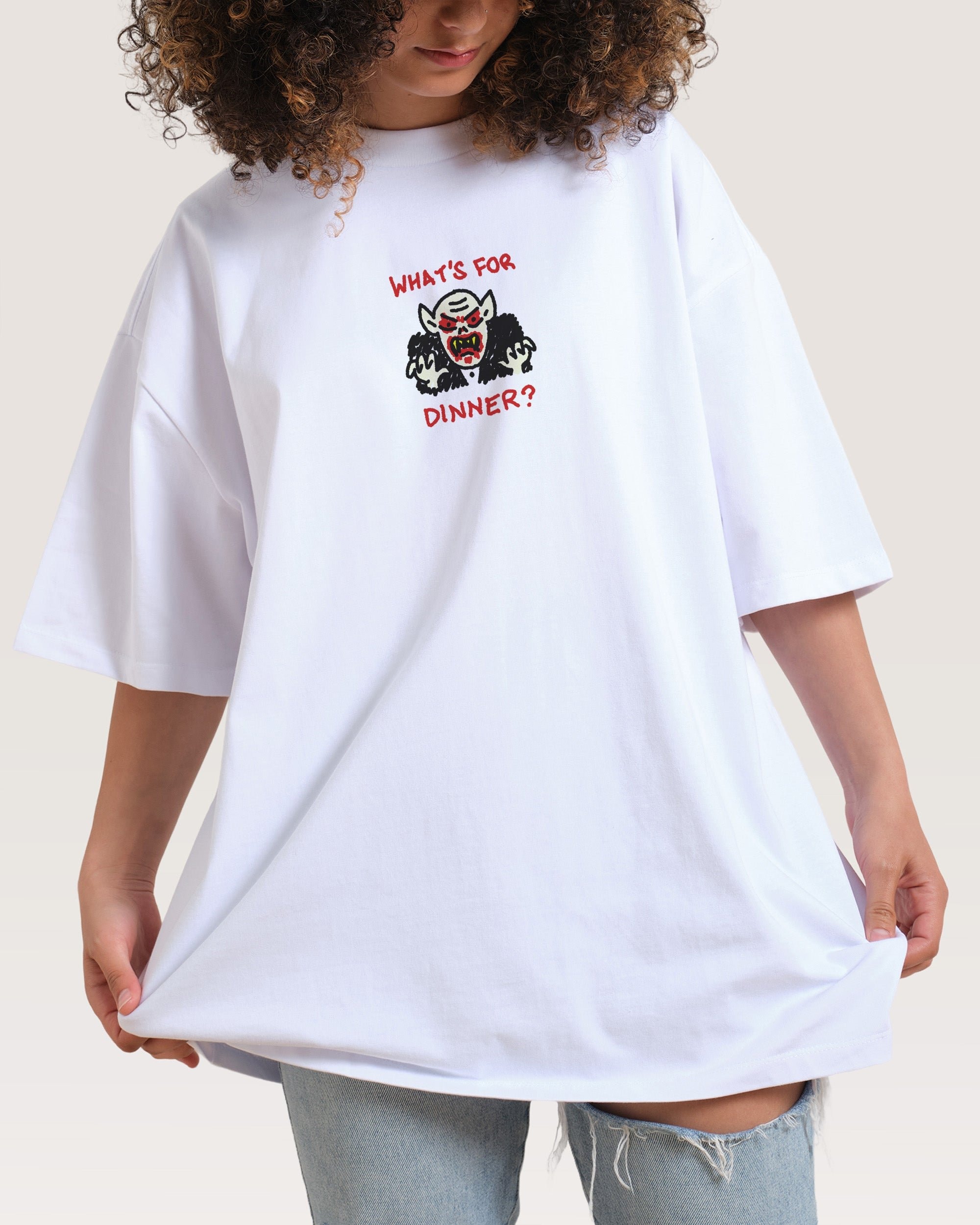 What's For Dinner? Oversized Graphic Tee - Threadheads Unisex 90s Boxy Fit Cotton T-Shirt