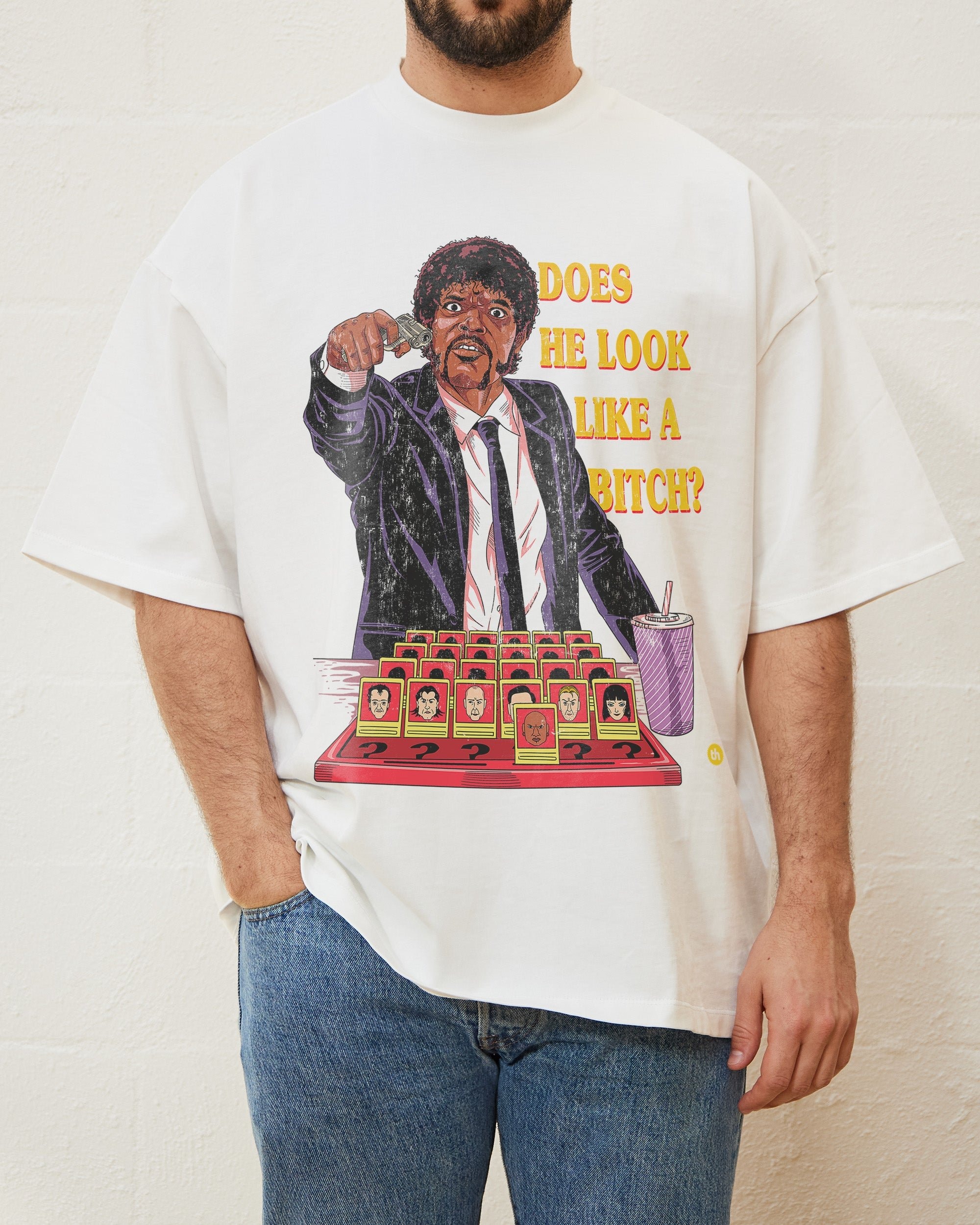 Does He Look Like a Bitch Oversized Graphic Tee - Unisex 100% Combed Cotton Heavyweight 275gsm