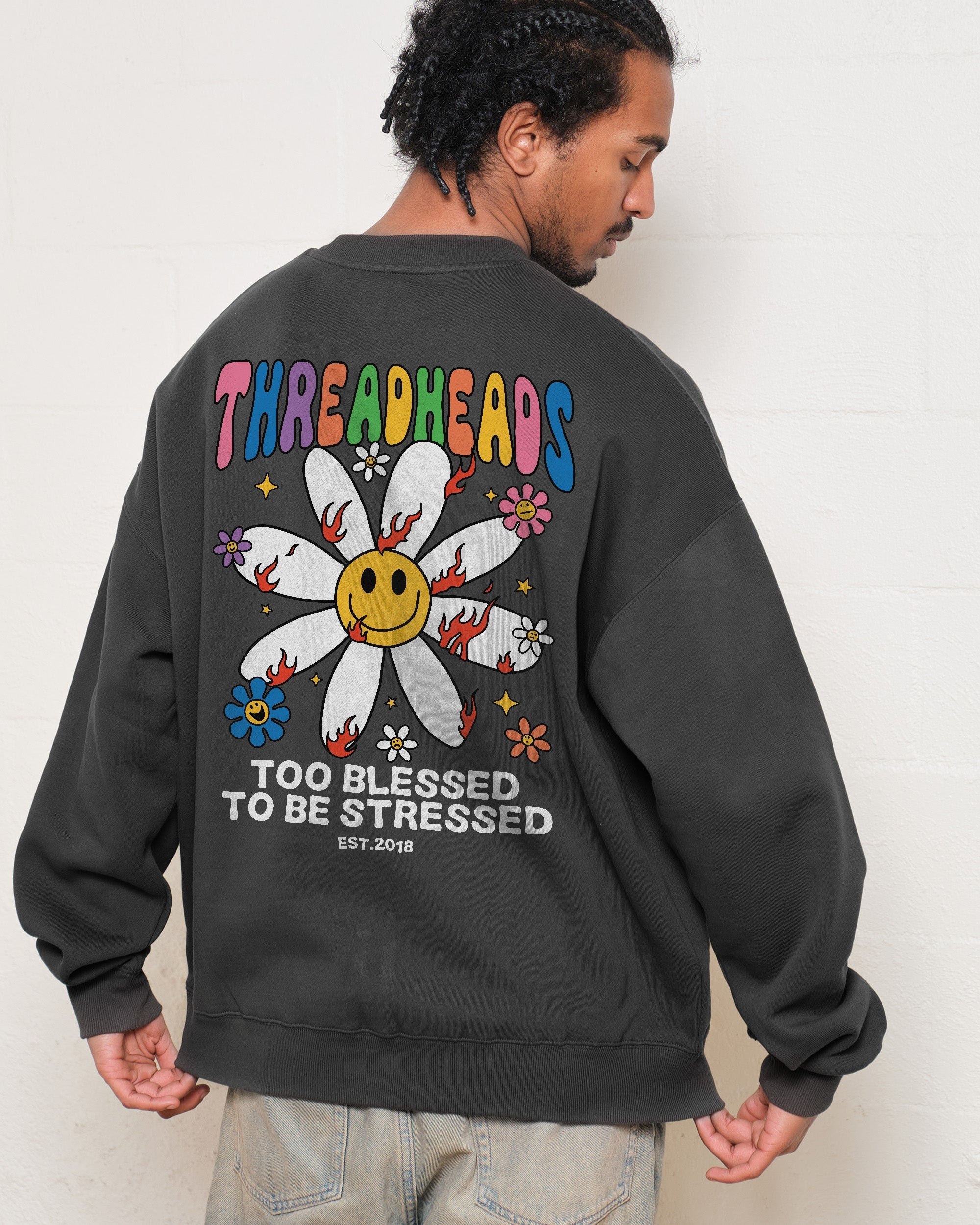Too Blessed to be Stressed Unisex Sweatshirt - Threadheads Graphic Print, 340gsm Cotton-Poly Blend