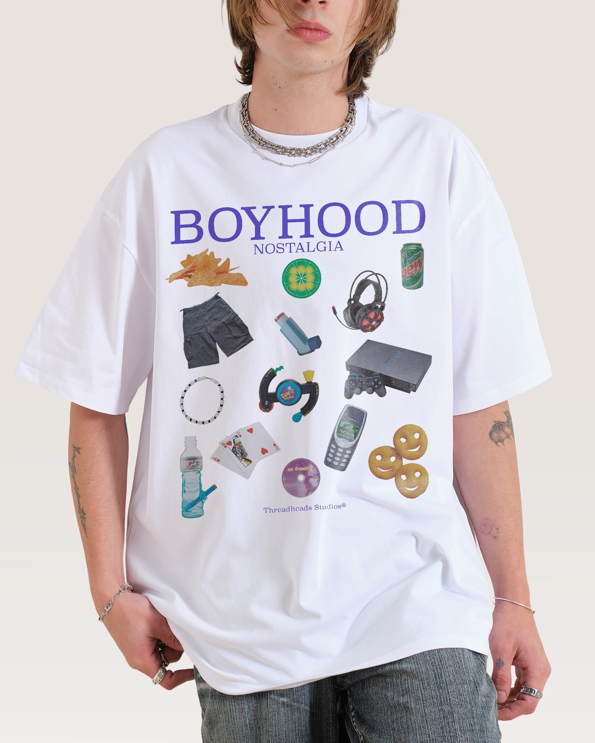 Boyhood Nostalgia Oversized Graphic Tee - Threadheads 90s Boxy Fit 100% Combed Cotton