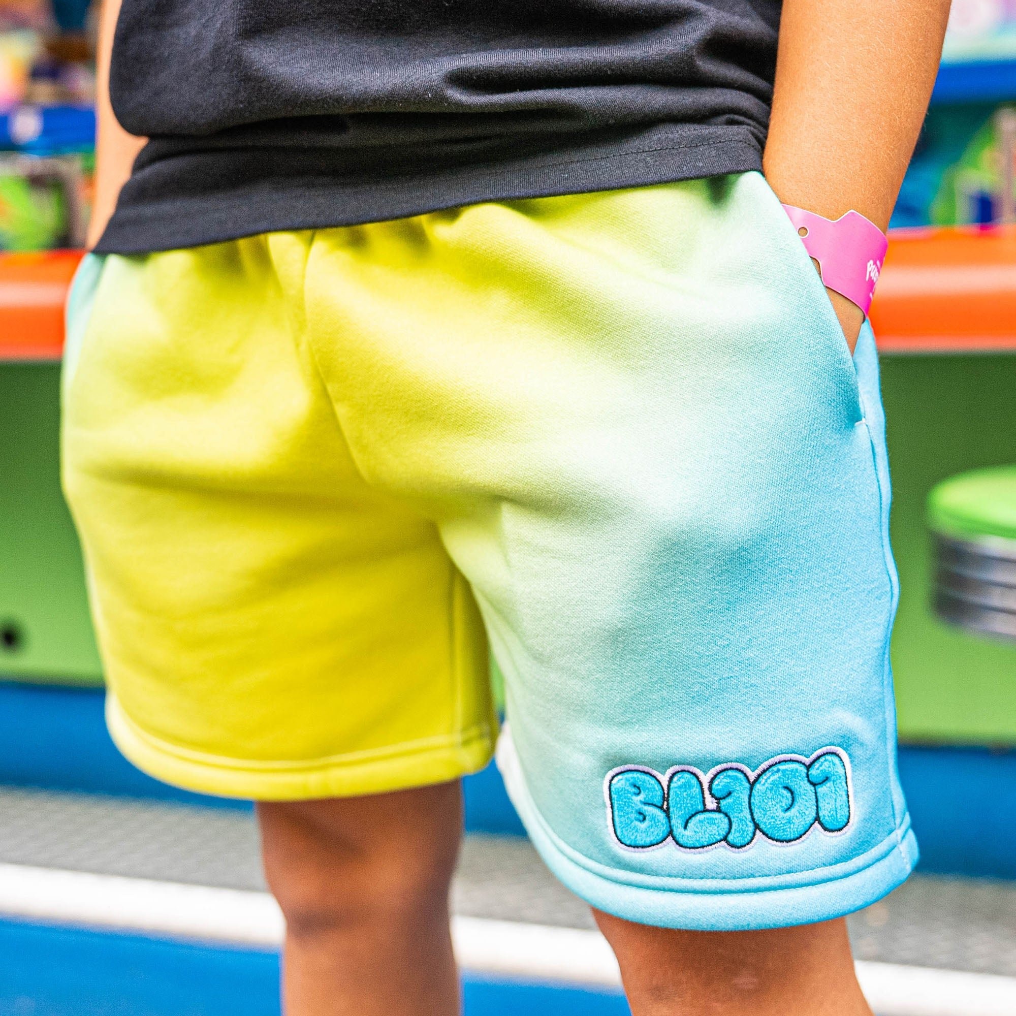 Cotton Candy Sweatshorts - Blueberry Lemonade Fleece Shorts with Chenille Patch